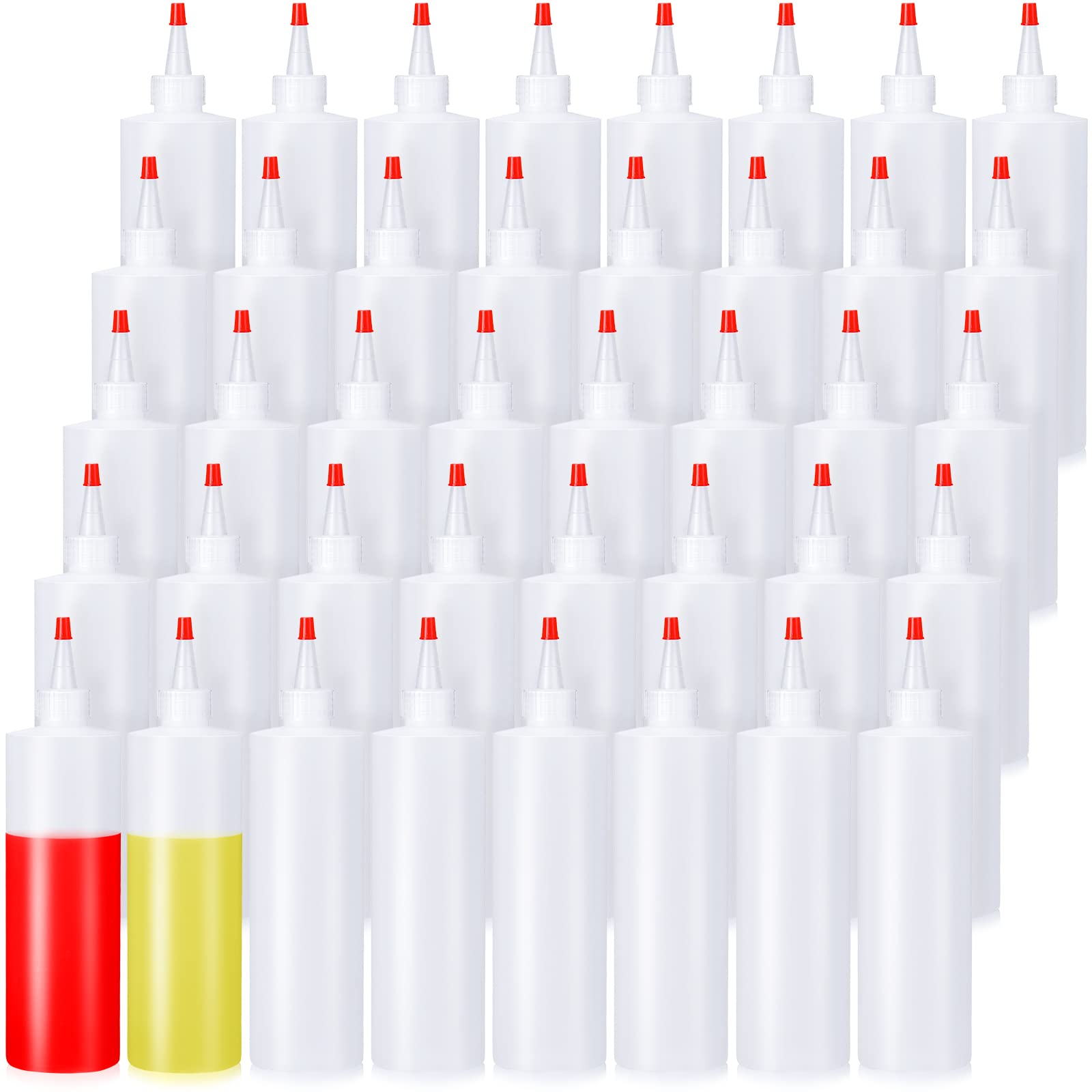 Irenare 40 Pcs 12 Oz Plastic Squeeze Bottles Condiment Bottles With Red Tip Caps, Empty Squirt Bottle Dispenser Leakproof Refill