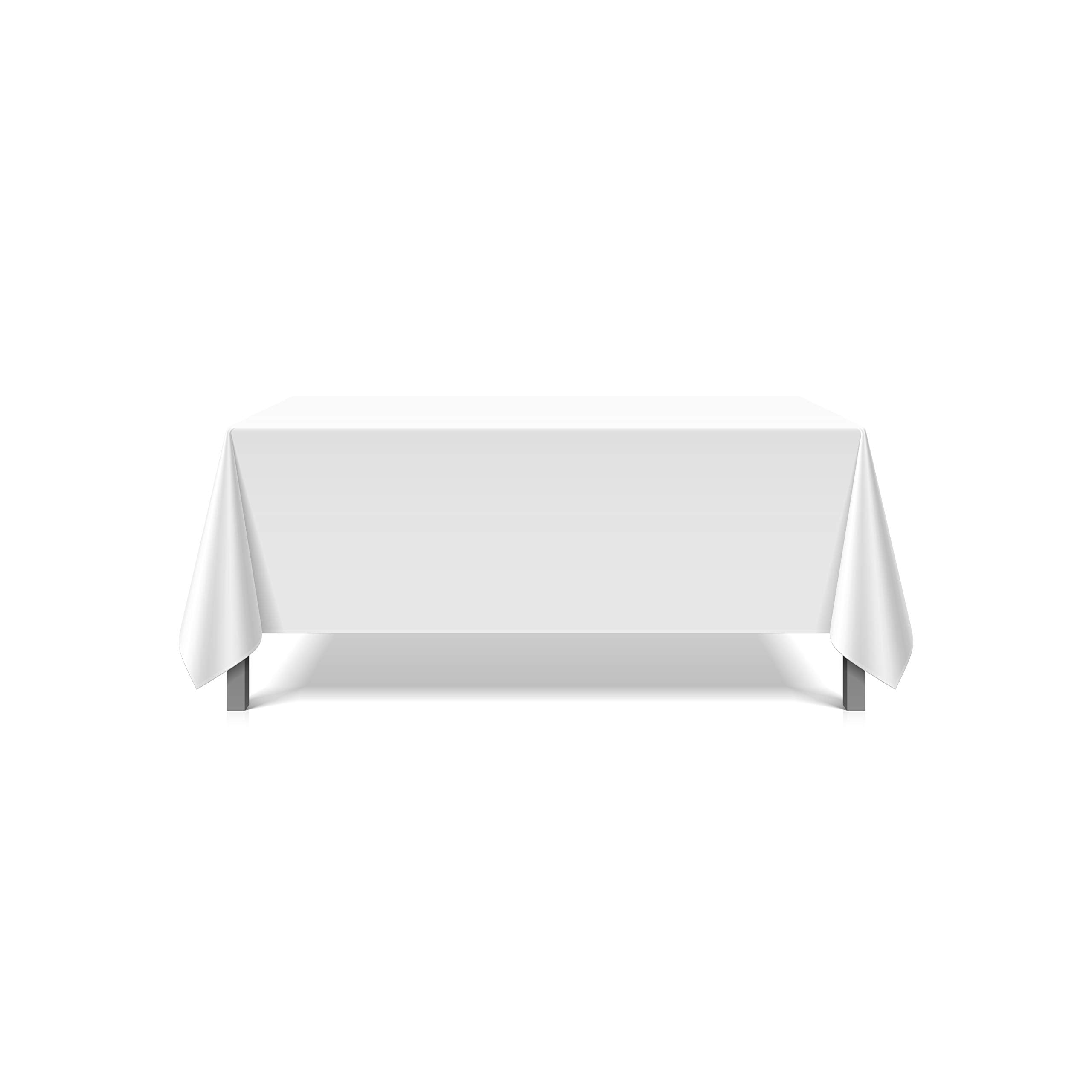 Pomp White 70'' X 120'' Inch Premium Polyester Tablecloth | Wrinkle + Stain Resistant Easy Care Fabric | Fits 6Ft Or 8Ft Rectang