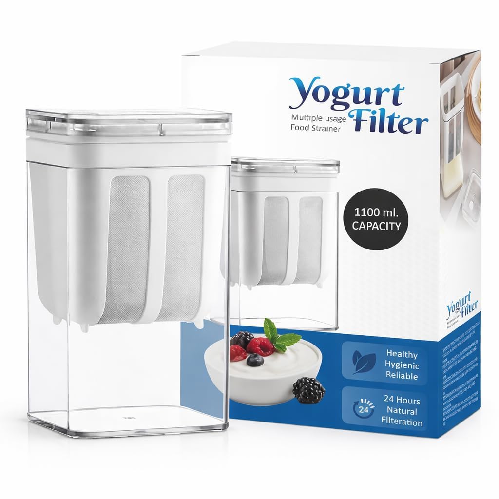 Greek Yogurt Strainer, 1100Ml, With Fine Mesh Bag And Lid, For Thick Greek Yogurt, Soy Milk, Kefir, Juice, Coffee And Soup, Reus