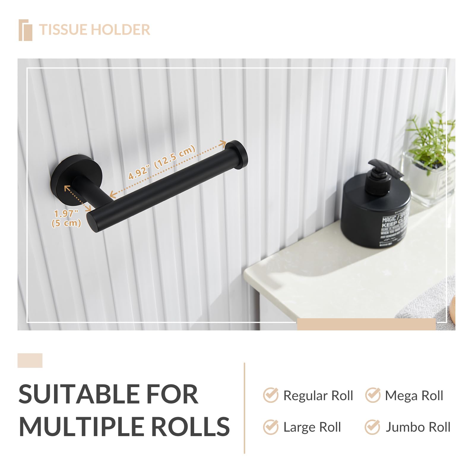 APLusee Matte Black Toilet Paper Holder  Stainless Steel Tissue Roll Hanger  Round TP Dispenser Wall Mount for Bathroom  Kitchen  Washroom