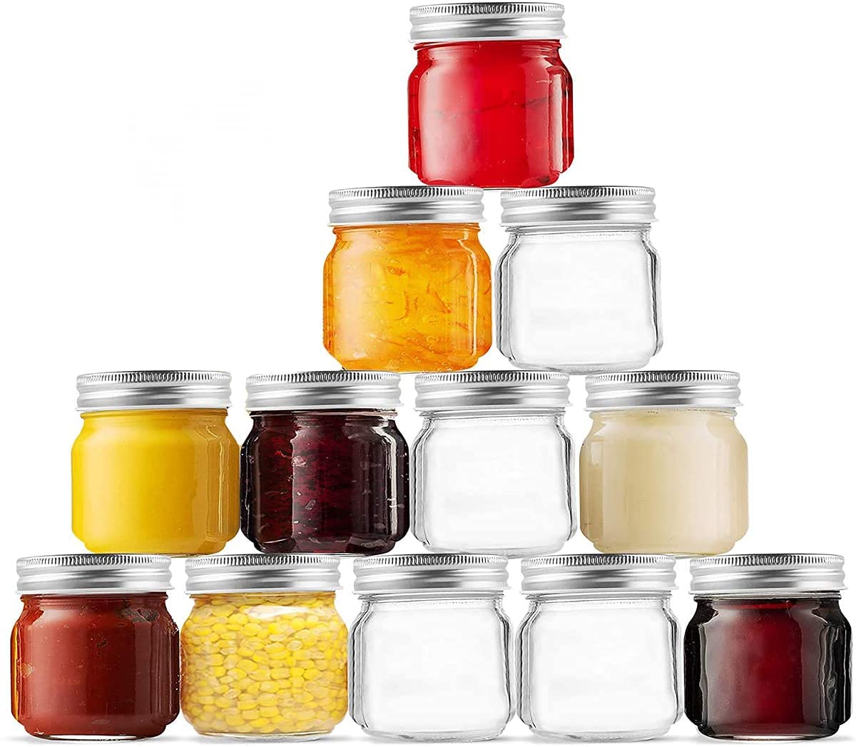 Yomarket Small Mason Jars Regular Mouth - 8 Oz Clear Glass Jars With Silver Metal Lids For Sealing, Food Storage, Overnight Oats