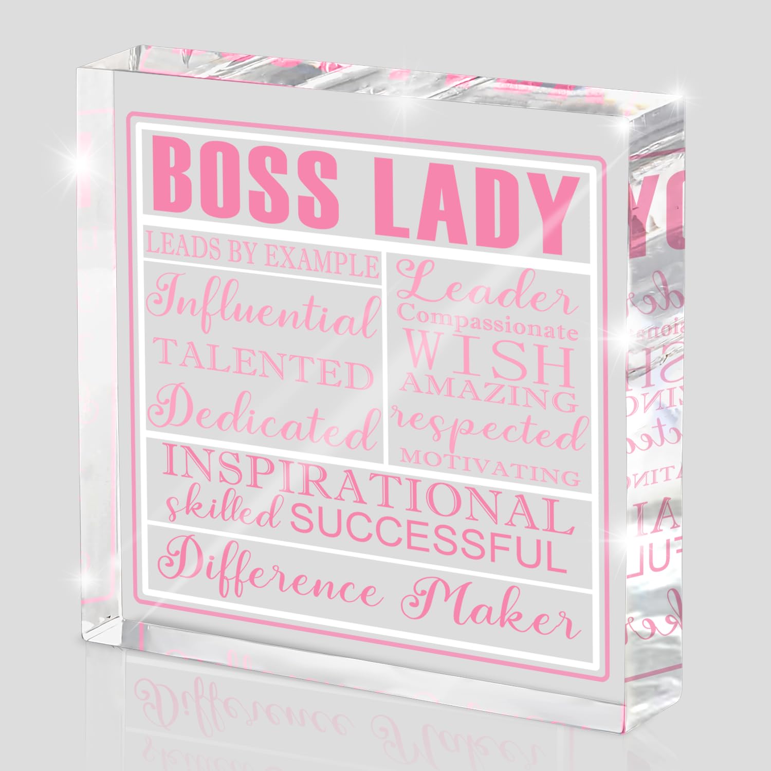 Boss Lady Gift For Women, Pink Acrylic Decorative Plaque Sign, Inspirational Quotes Office Gift For Leaders, Pink Acrylic Boss L
