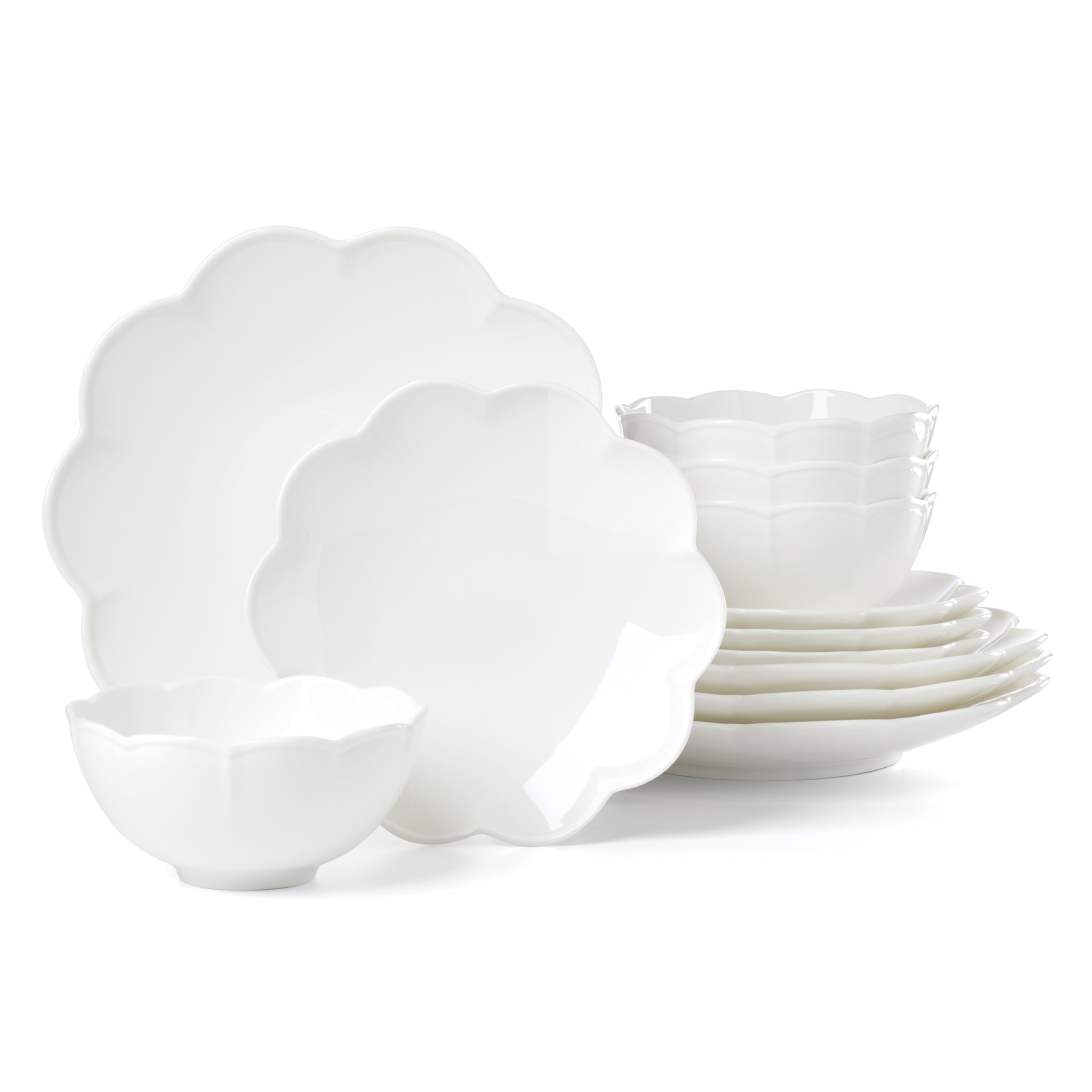 Lenox Dinnerware Set, Studio 1414 Scallop 12-Piece Set, Service For 4, Bone China Material, Dishwasher & Microwave Safe, Home An