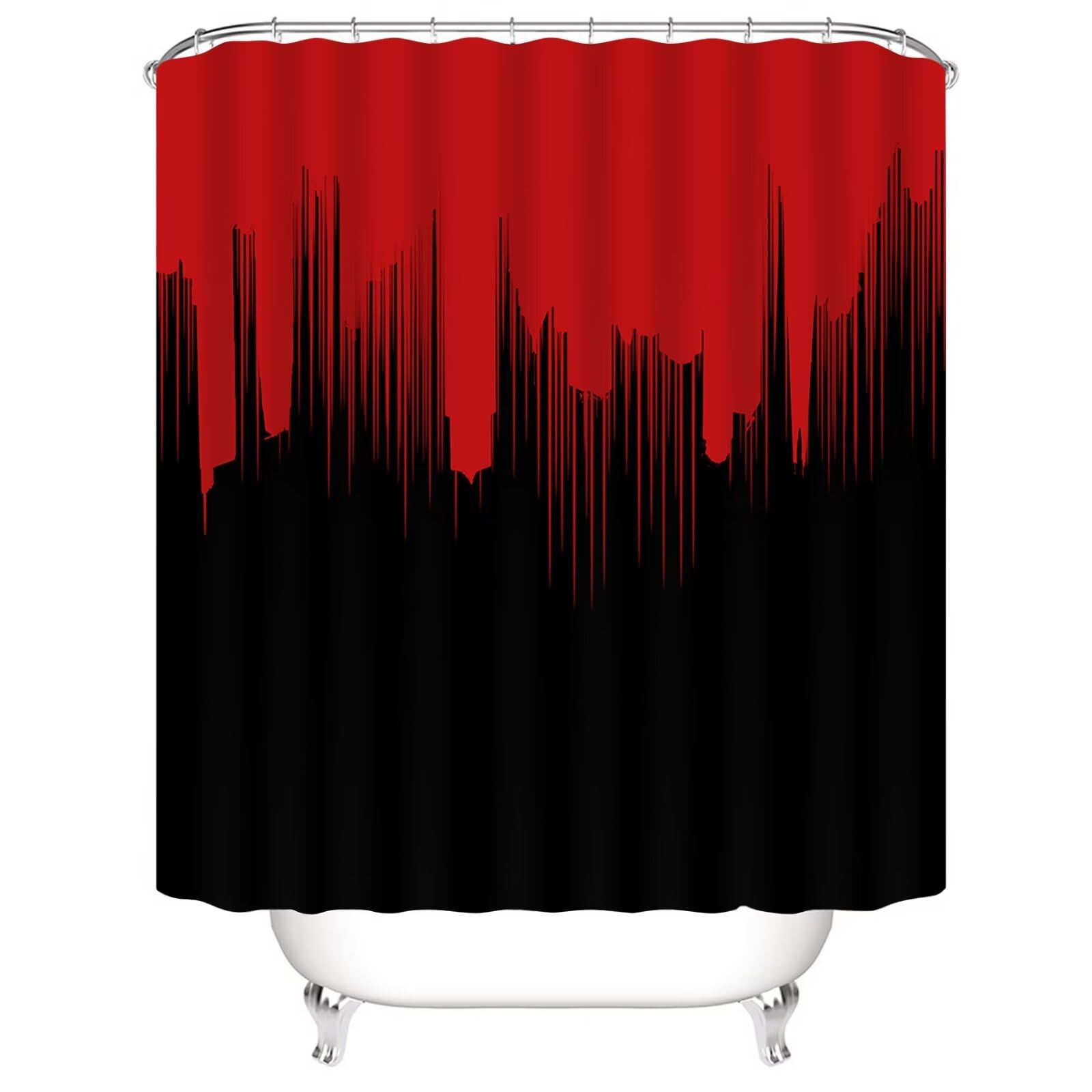 Yddsky 4 Pcs Red And Black Shower Curtain Sets Non-Slip Rugs Bath Mat Toilet Cover, U-Shaped Mat, Gradient Shower Curtain With 1