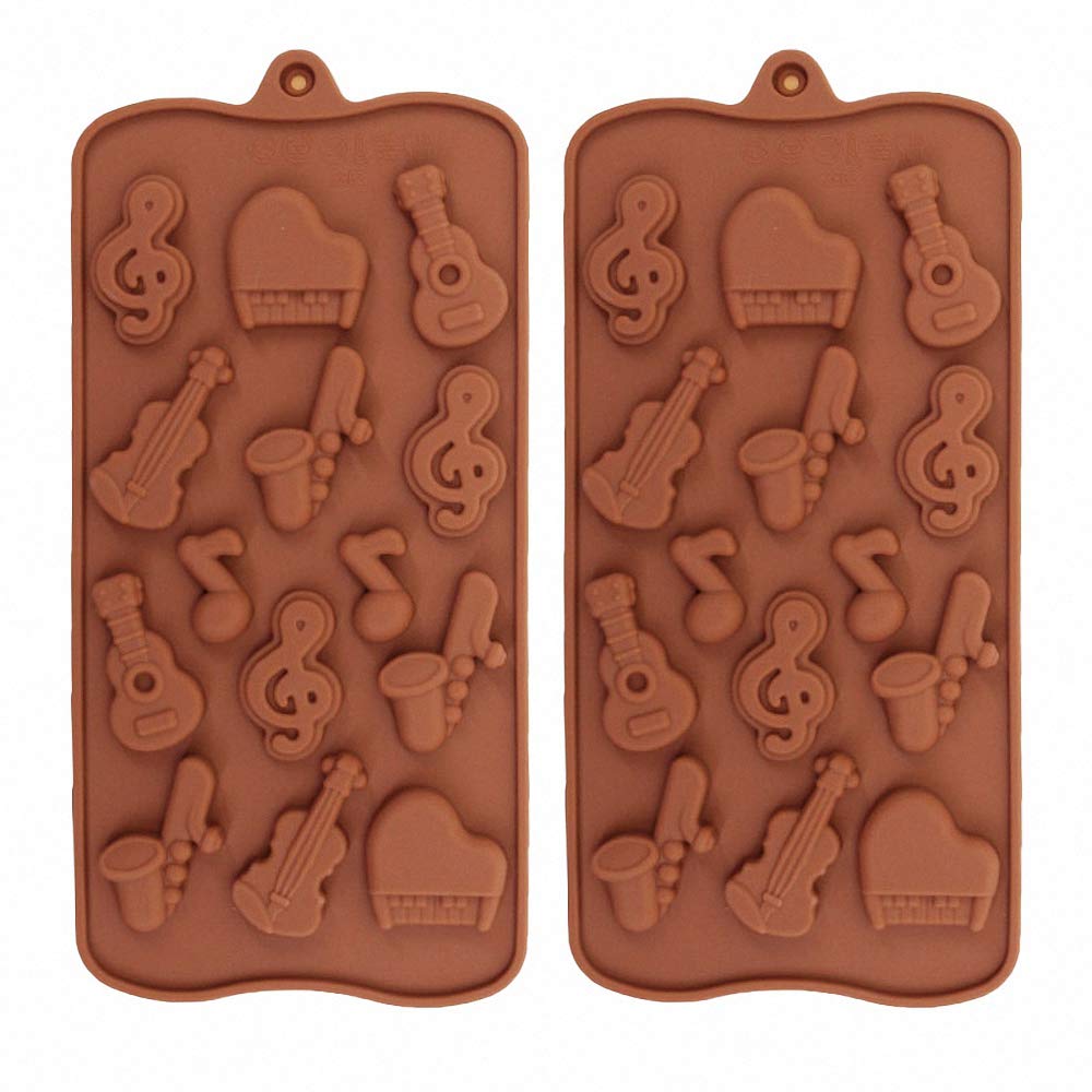 2Pcs Musical Instrument Silicone Chocolate Mold Music Note Bass Guitar Piano Saxophone Shape Candy Mini Soap Crayon Melt Mould I