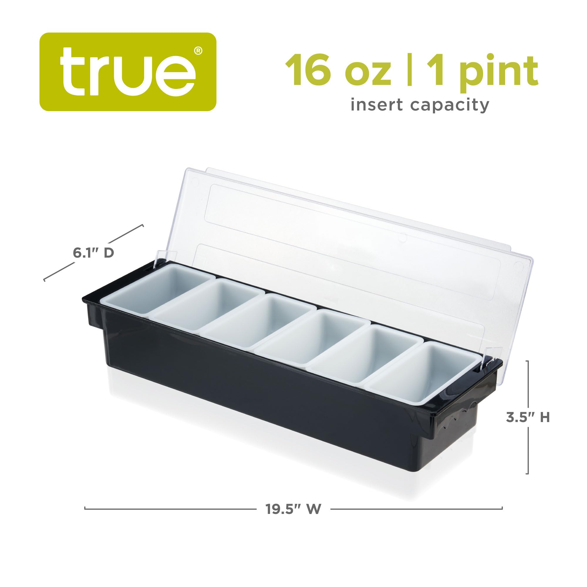 True Caddy With 6 Compartment And Lid Storing Garnishes, Fruits Olives Lemons, For Restaurants, Home Bars, Hosting Essentials, B