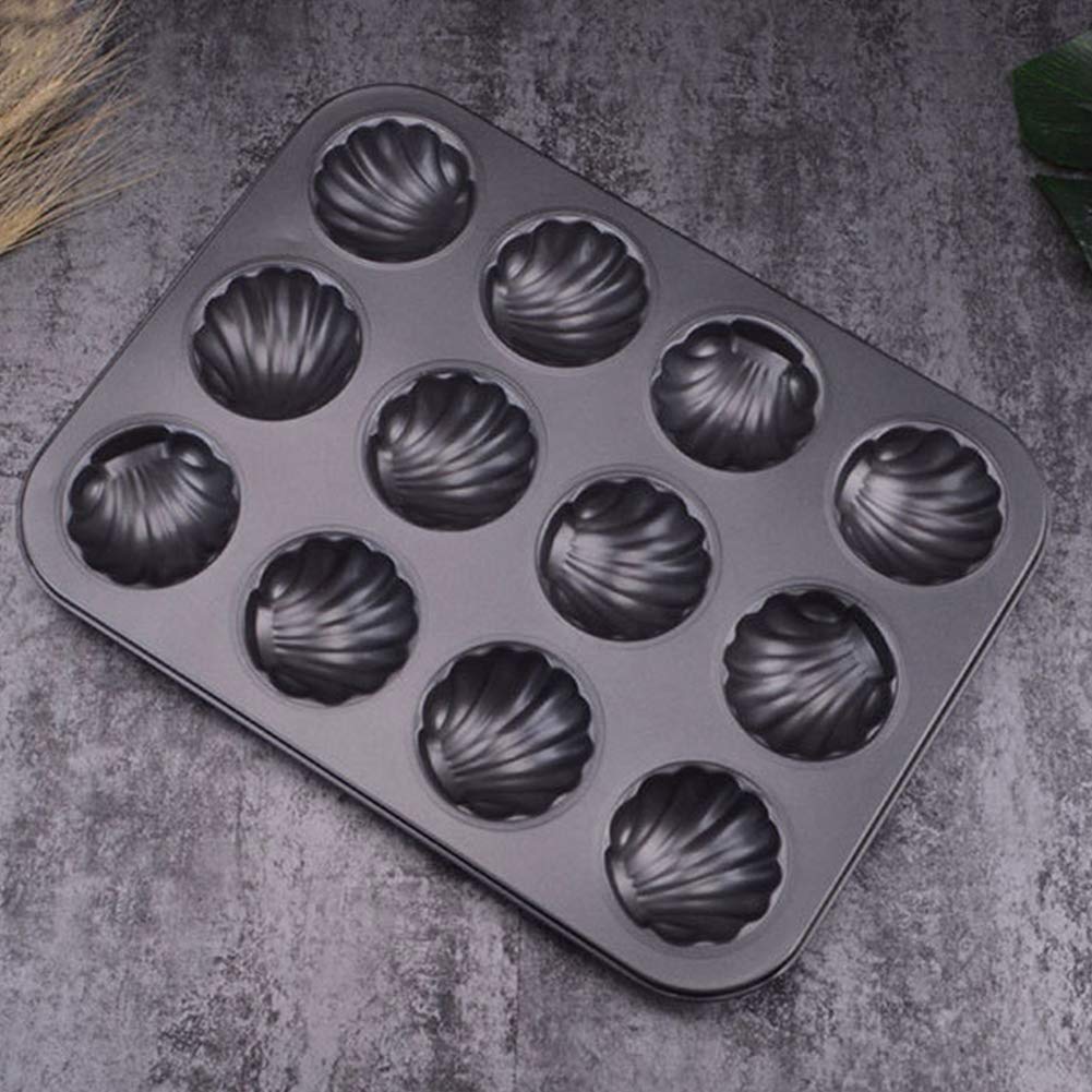ZEENEEK Mold Cake Pan - 12-Cavity Non-Stick Madeleine Bakeware, 26.5x18.5x2.2 cm, Black - Oven Safe, 2 Pack