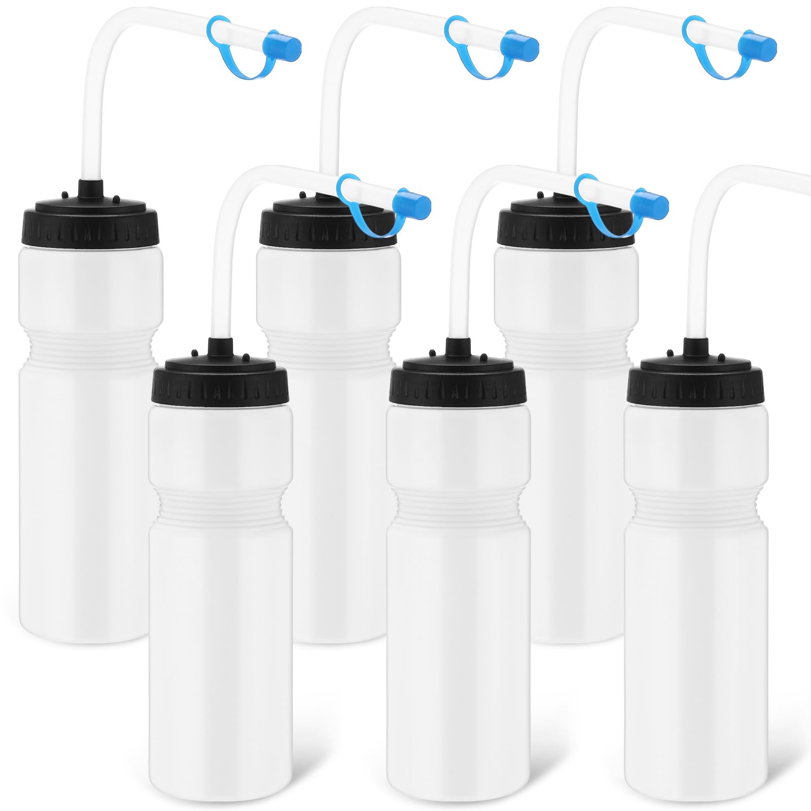 Skybooly 6 Pack Lacrosse Water Bottles Bulk Field Hockey Football Cycling Plastic Squeeze Sports Bottle with Long Straw Team Gif
