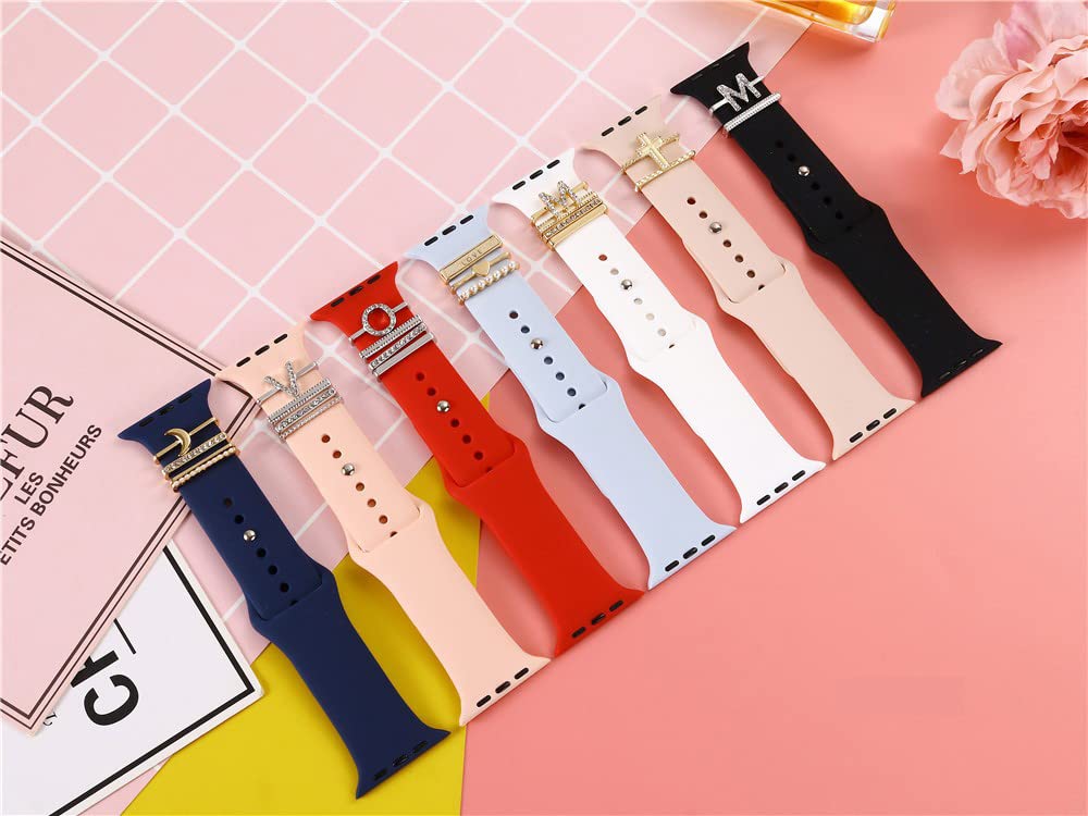 5Pcs Charms For Apple Watch Band 41Mm 45Mm 40Mm 44Mm Women,Diamondmetal Jewelry Decorative Ring Loops For Iwatch Series 8 7 6 5