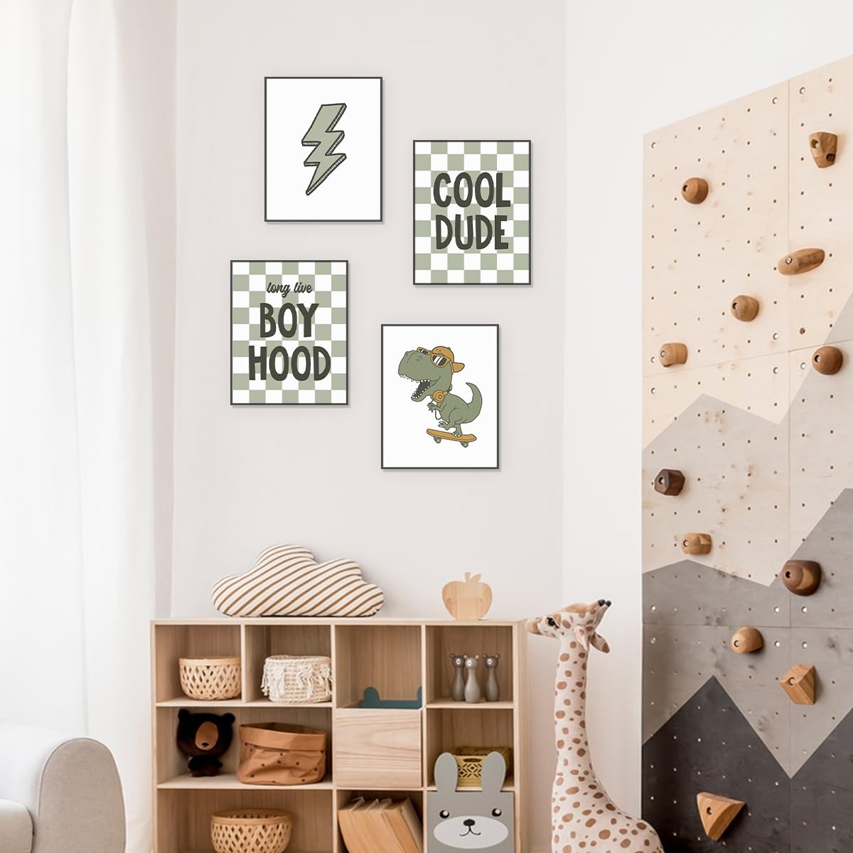 Plkmn Dinosaur Room Decor For Boys,Long Live Boyhood Wall Art Prints,Preppy Posters,Lightning Sign Poster Prints For Boys Teen B