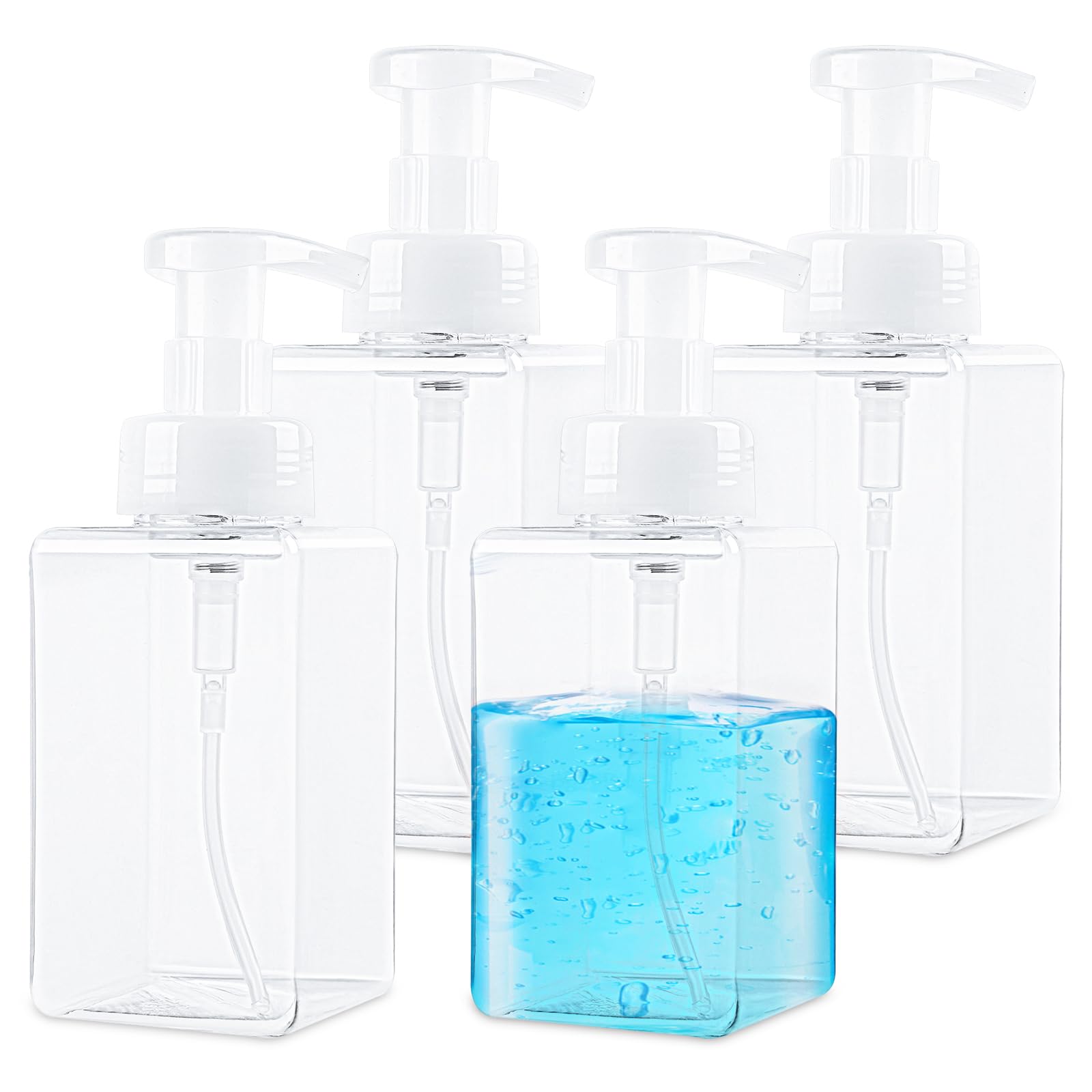 Foaming Soap Dispenser 15Oz/450Ml Clear Empty Foam Soap Dispenser, Square Refillable Plastic Foaming Hand Soap Dispenser Soap Pu