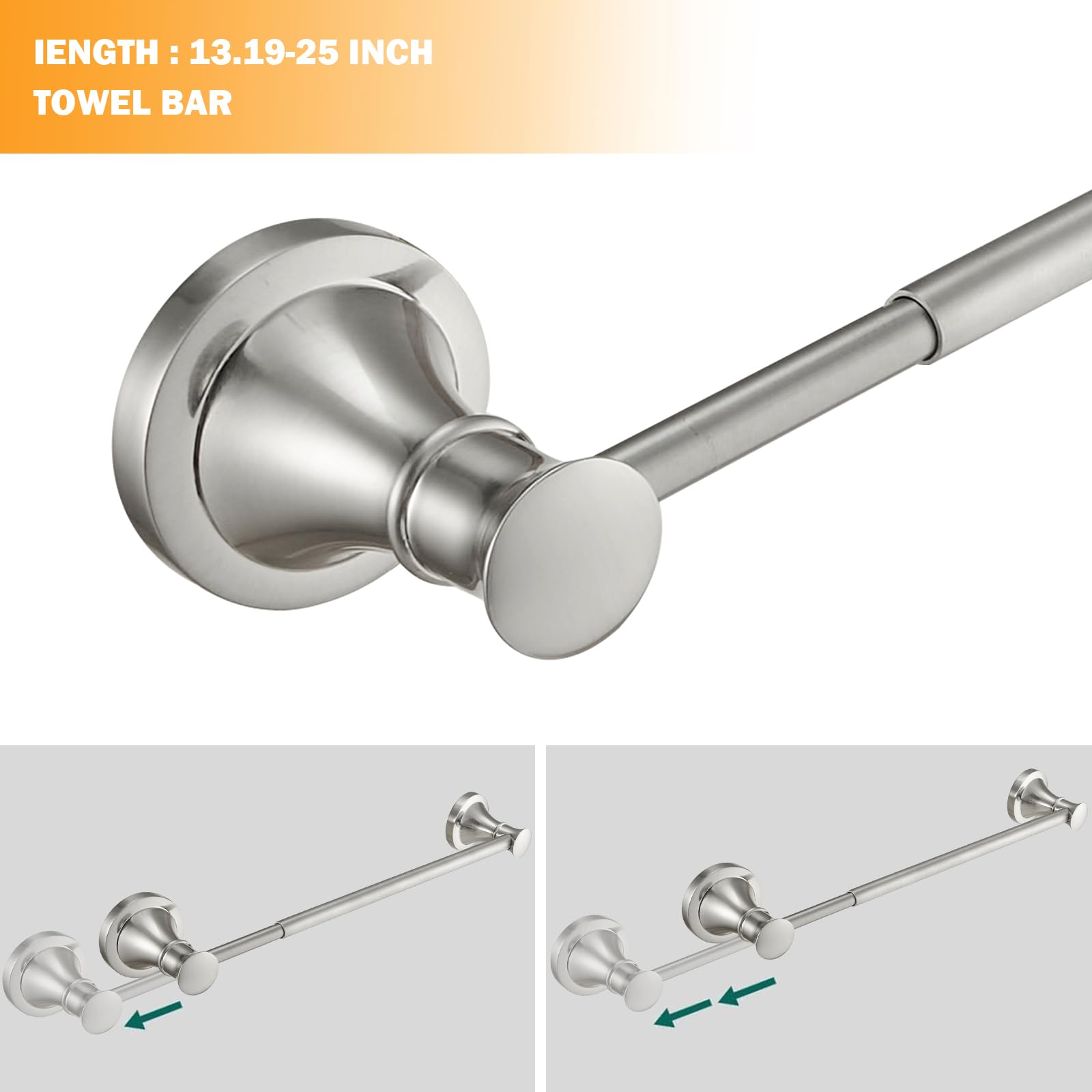 Hoimpro Brushed Nickel 4-Piece Bathroom Bath Set, Wall Mount Bathroom Hardware Fixture (Adjustable Towel Bar Rack, Towel Ring Ho