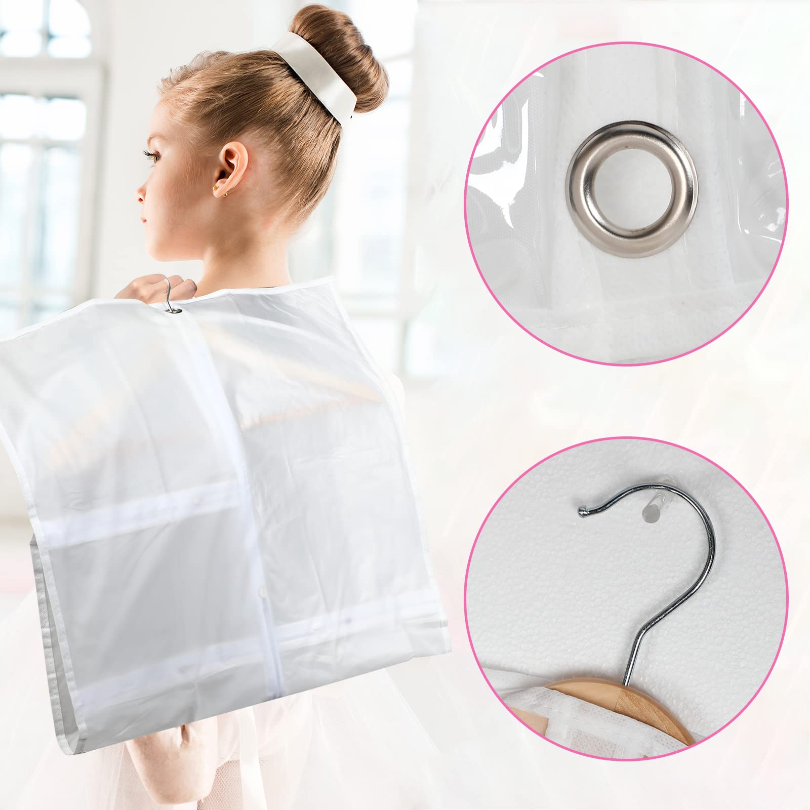 Woanger 6 Pcs Garment Bags For Dance Costumes 20'' X 40'' Clear Pvc With Zippers Garment Bag With Pockets Dance Costume Organize