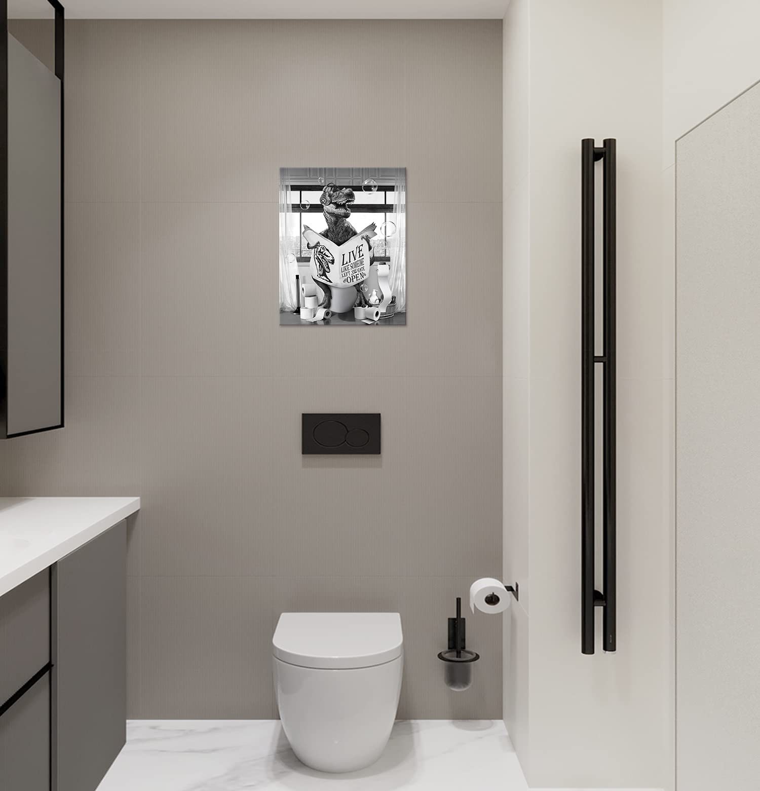 Dinosaur Picture Funny Animal Wall Art Black And White Bathroom Wall Decor Kids Bathroom Decor Farmhouse Bathroom Wall Decor Din