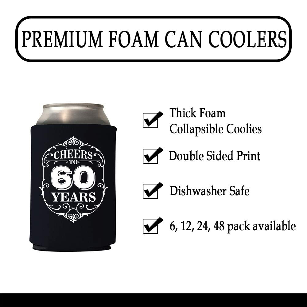 Veracco Cheers To 60 Years 60Th Birthday Gift Sixty And Fabulous Party Favors Decorations Can Coolie Holder (Black, 6)