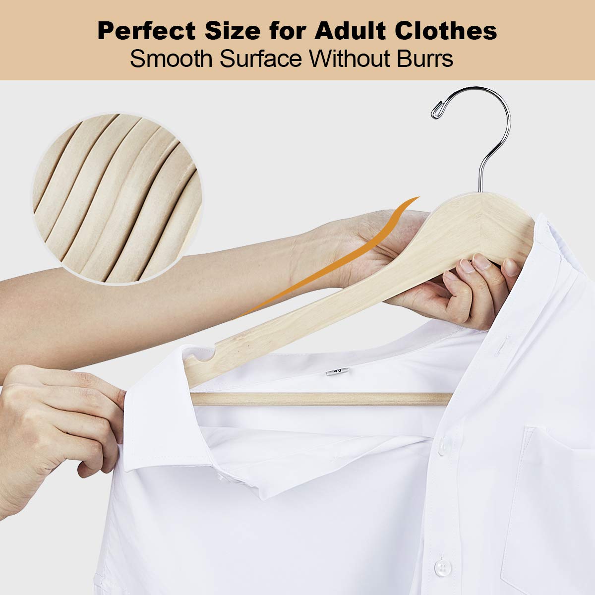 Elong Home Wooden Hangers, 30 Pack Slim Wood Coat Hangers With Extra Smooth Finish, Precisely Cut Notches And Chrome Swivel Hook