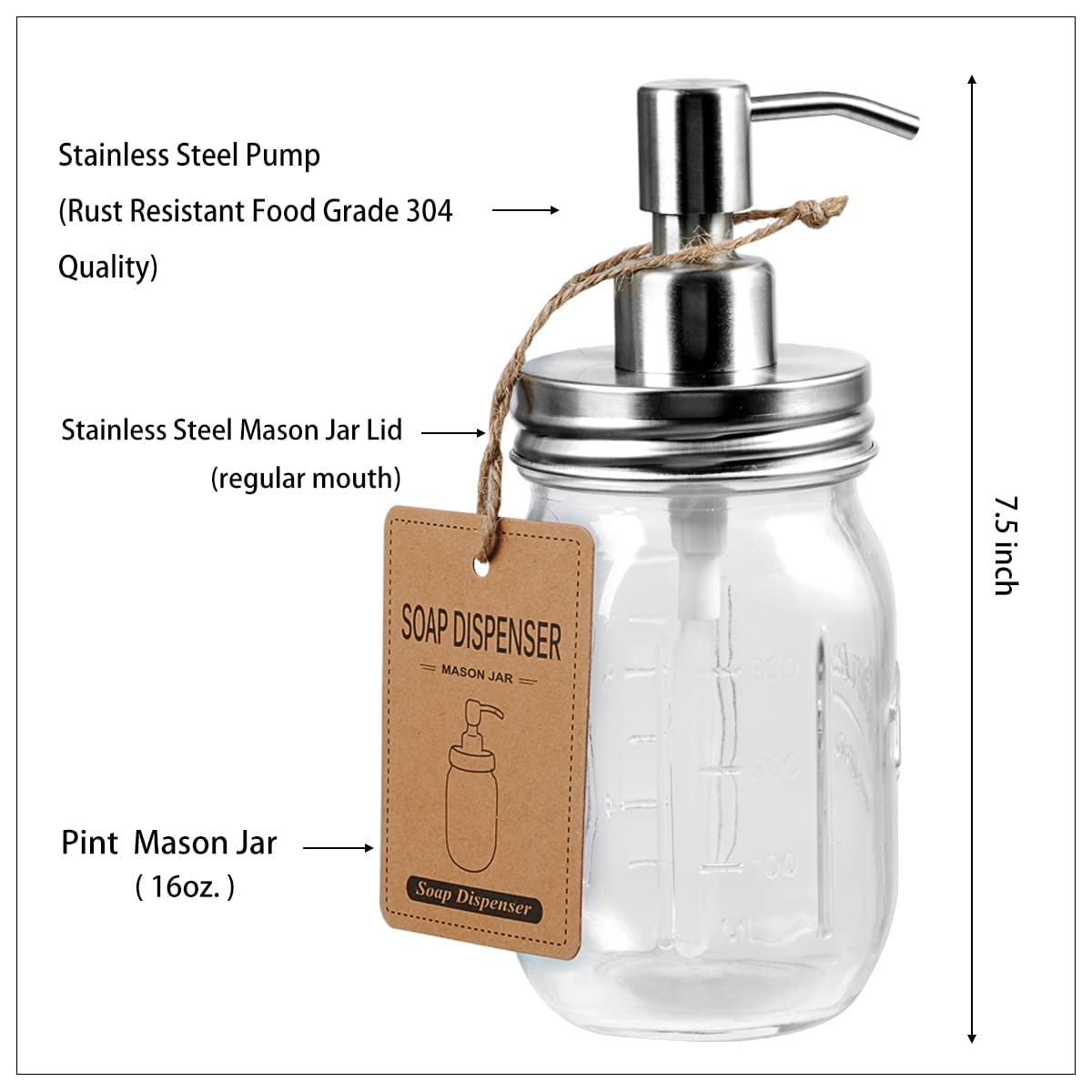 Amolliar Mason Jar Bathroom Accessories Set(4 Pack) - Lotion Soap Dispenser&Qtip Holder Set&Toothbrush Holder-Rustic Farmhouse Decor Apothecary Jar Bathroom Countertop Vanity Organize (Brushed Nickel)