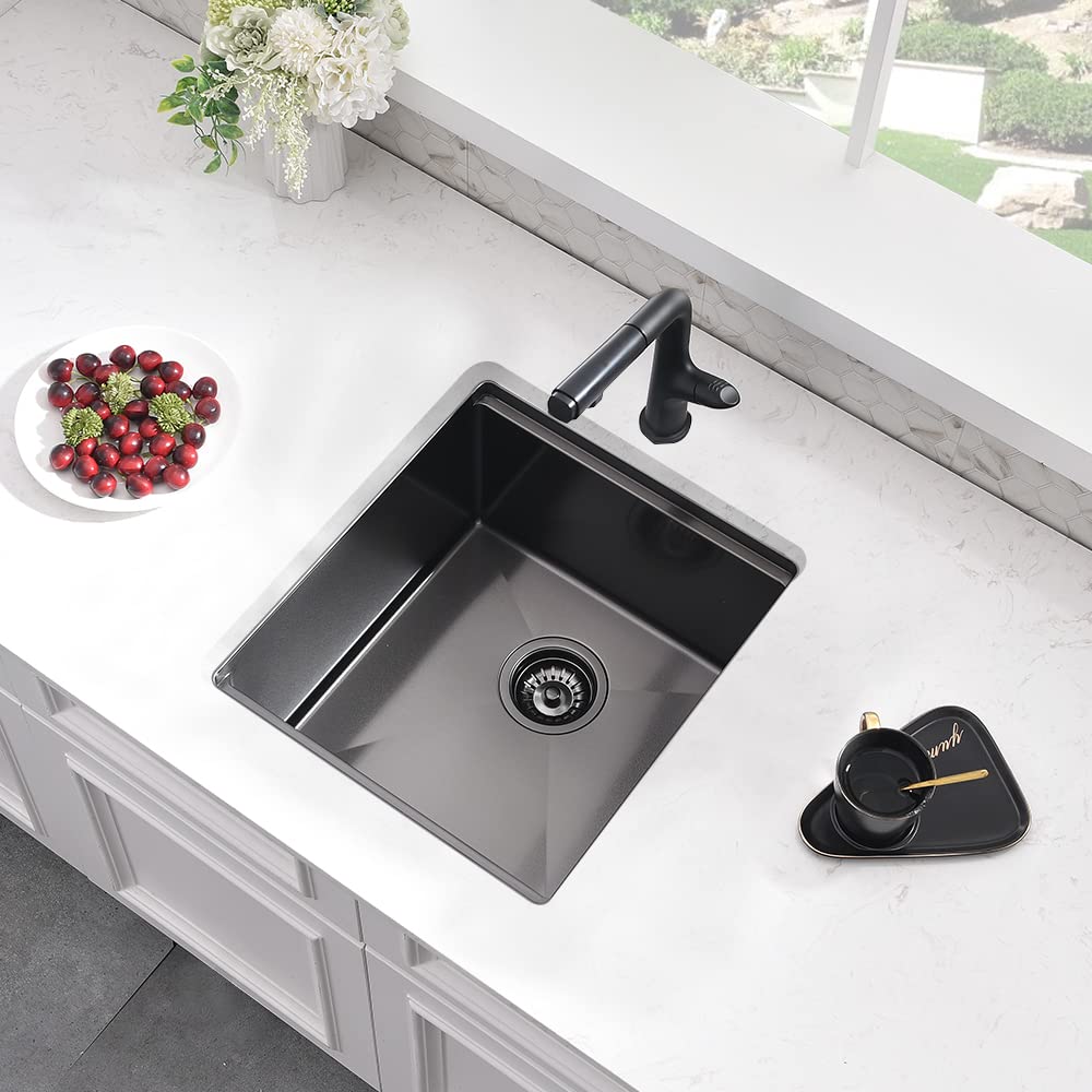 Black Undermount Bar Sink, Boomhoze 15 X 17 Inch Undermount Sink Small Kitchen Sink Black Stainless Steel Bar Sink Undermount We