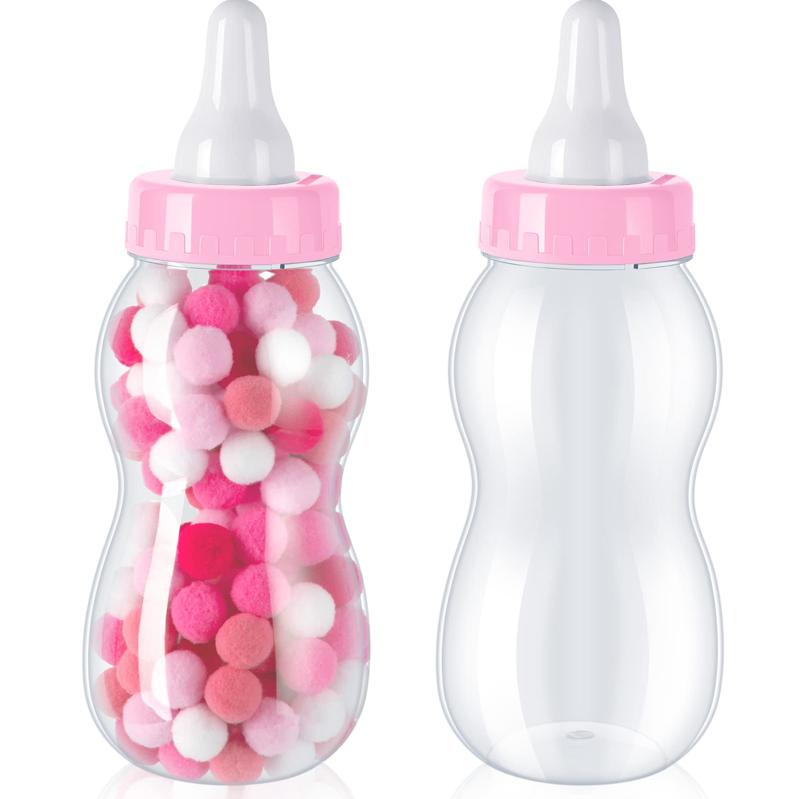 2 Pcs Candy 11 X 4 Inch Baby Bottle Bank Jumbo Plastic Bottles Piggy Bank For Baby Shower Party Games Favor Gift Decor(Pink)