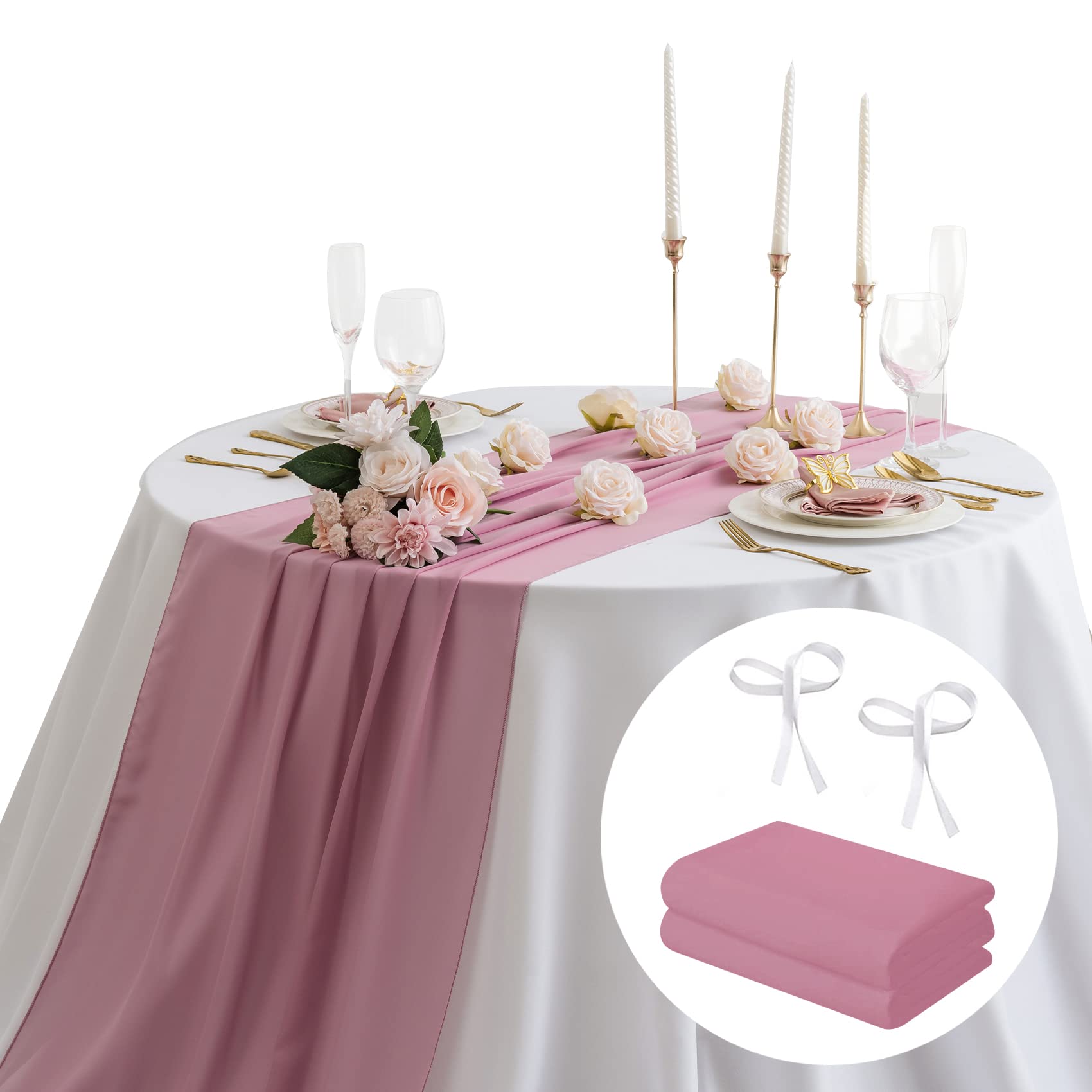 Ailiti 2Pack Chiffon Table Runner, Wedding Table Runner, 29X120 Inches Gauze Table Runner, Rustic Sheer Table Decor For Romantic