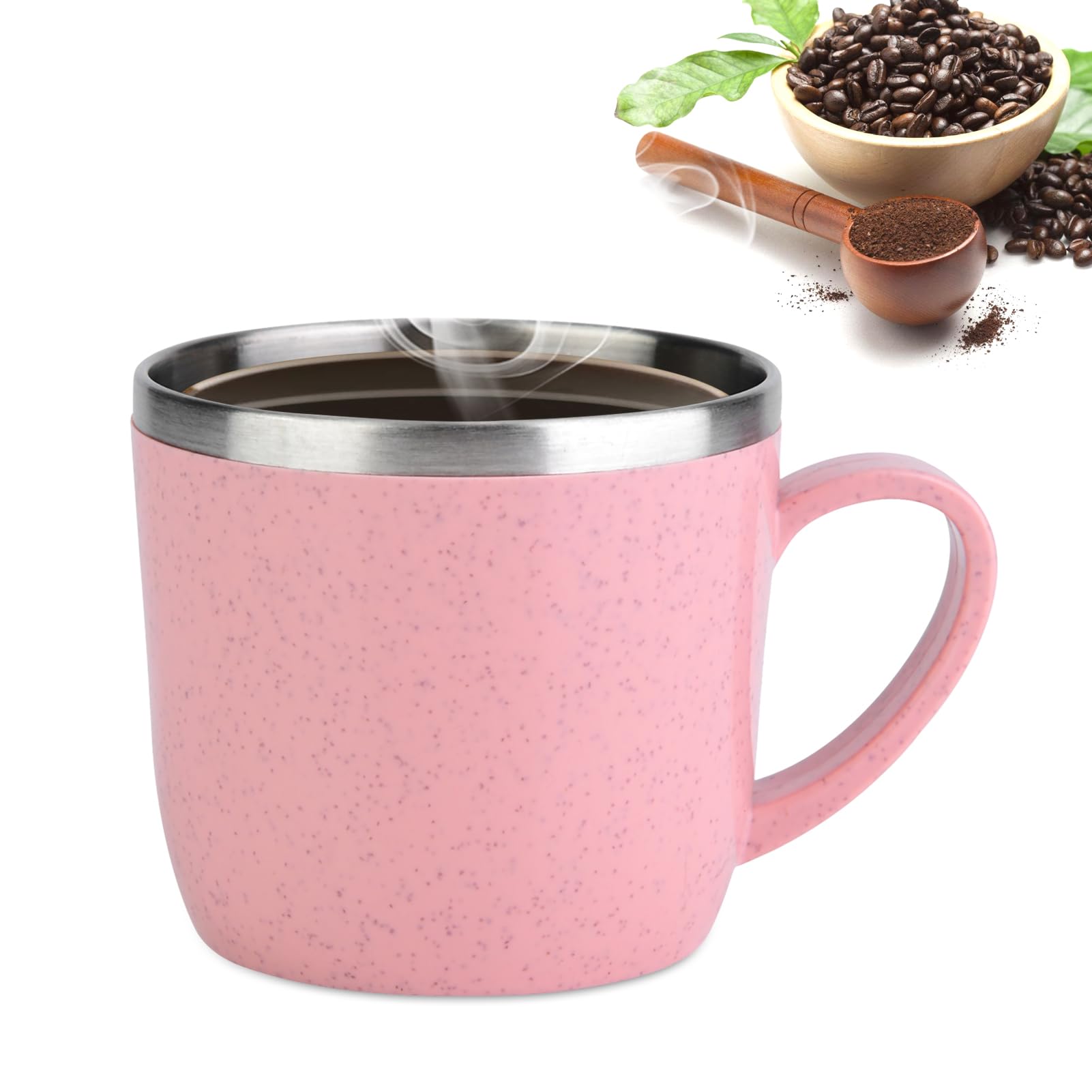 Agatige 220Ml Pink Coffee Cup, Stainless Steel Insulated Pot Coffee Mug With Handle For Water Coffee Juice Milk, Home, School, O