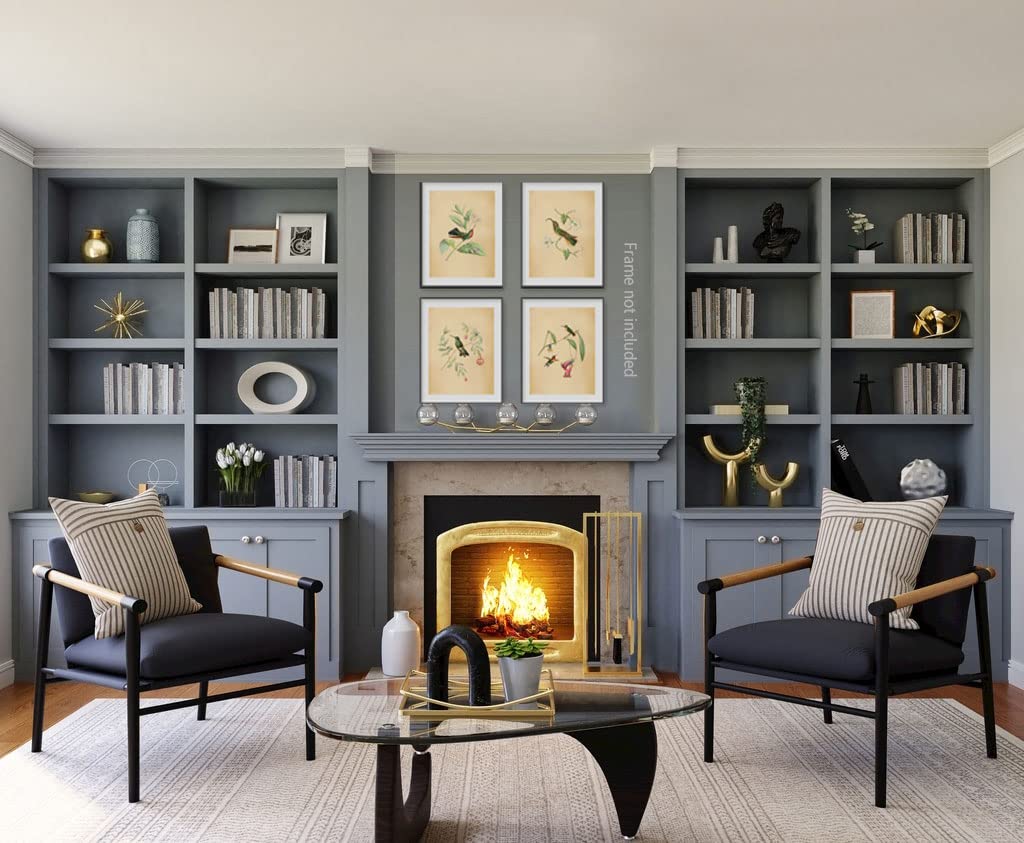 Heshengzaixian Vintage Birds Botanical Canvas Wall Art Print,Tropical Birds Flowers Plants Illustration Decor,Birds Art Painting