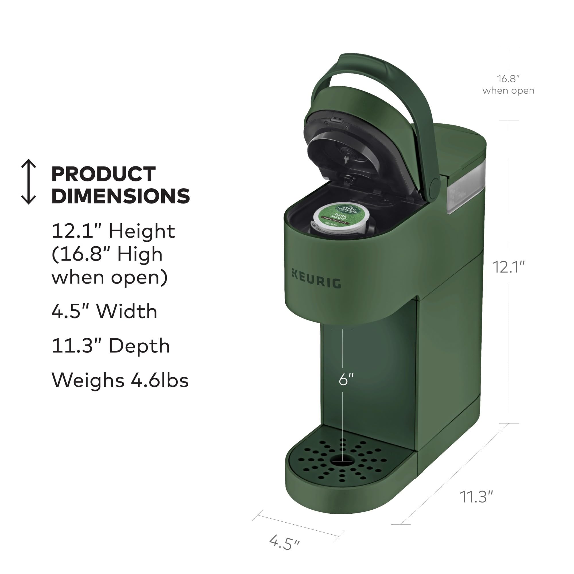 Keurig K-Mini Single Serve K-Cup Pod Coffee Maker, 6 To 12Oz Brew Size, With Cord Storage, Perfect For Small Spaces, Evergreen