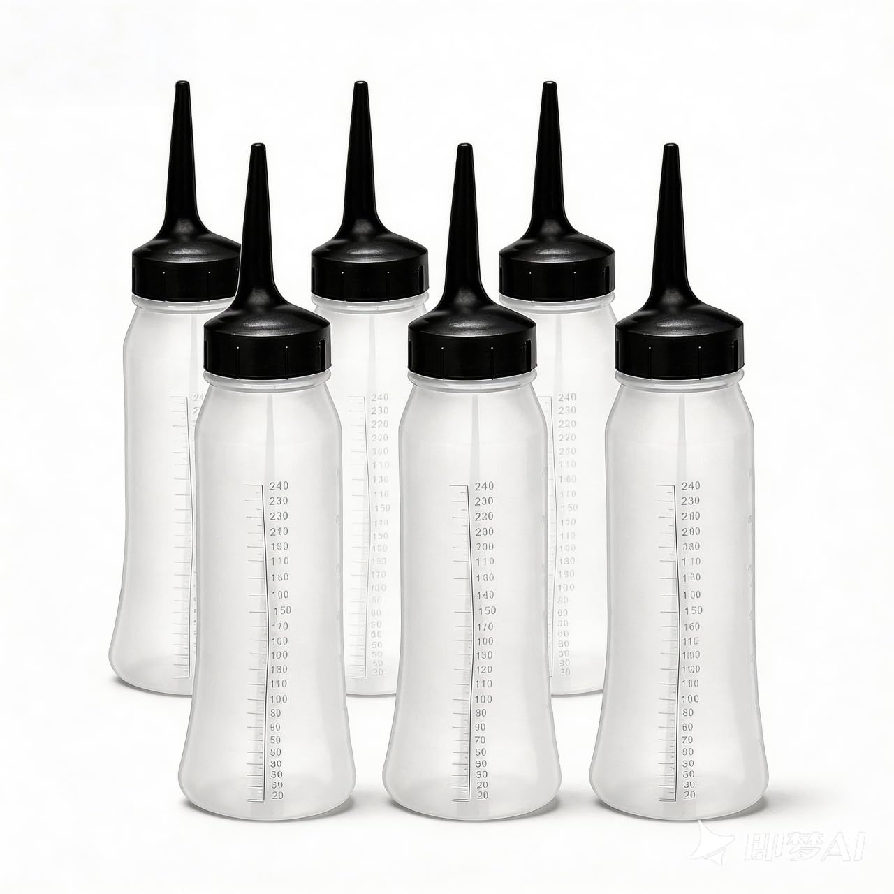 Garneck 6 Pack Refillable Hair Dye Squeeze Bottles: 240ml Transparent Hair Color Applicator Bottles with Graduated Scale for Sal