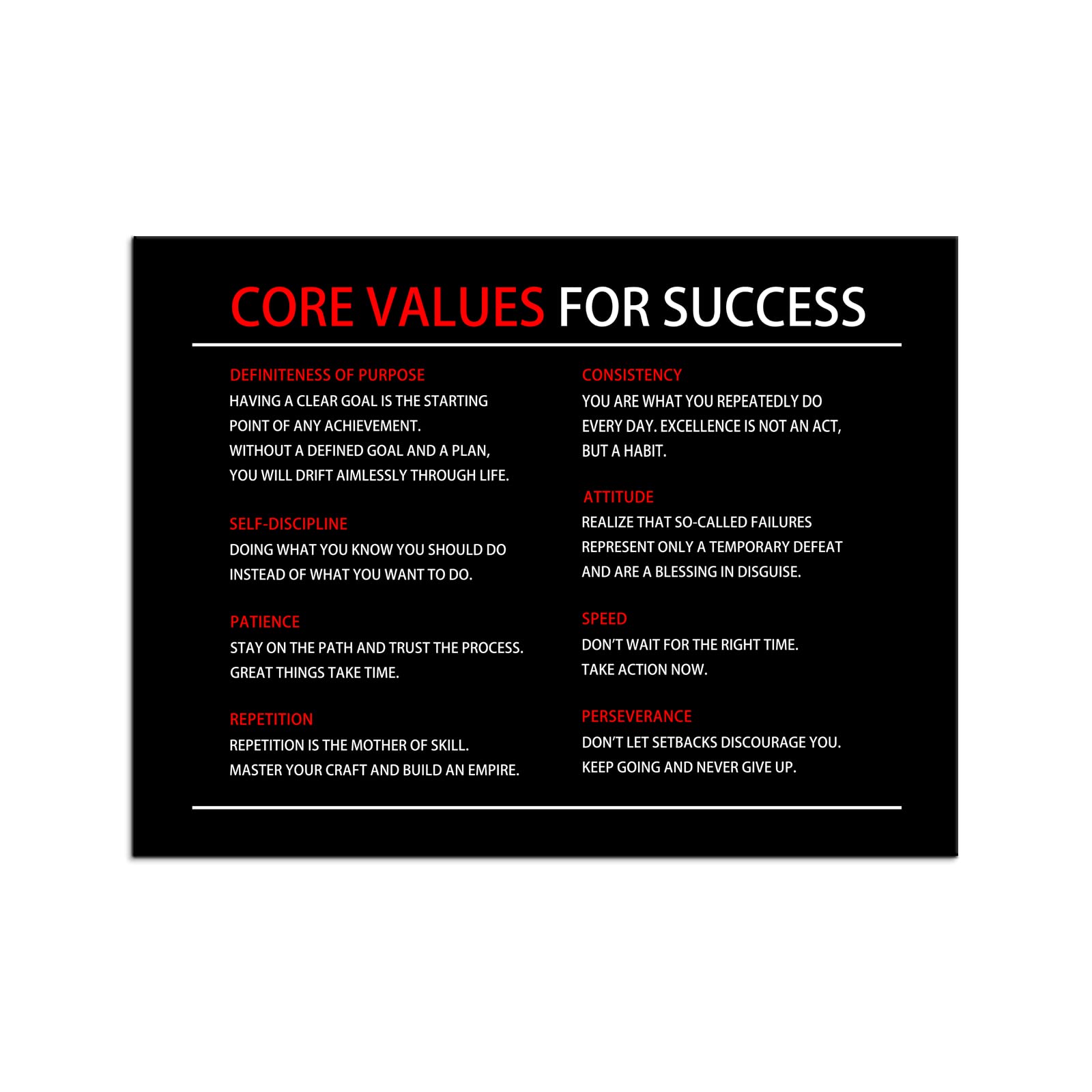Inspirational Canvas Painting Wall Art Core Values Quote Motivational Wall Art Inspiring Poster Positive Motivational Framed Art