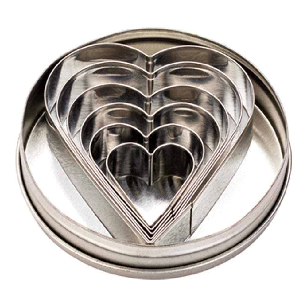 Restaurantware Pastry Tek 6-Piece Heart Cookie Cutters 1 In Tin Box Heart Shaped Cookie Cutter Set - Mulitple Shapes Precise Out