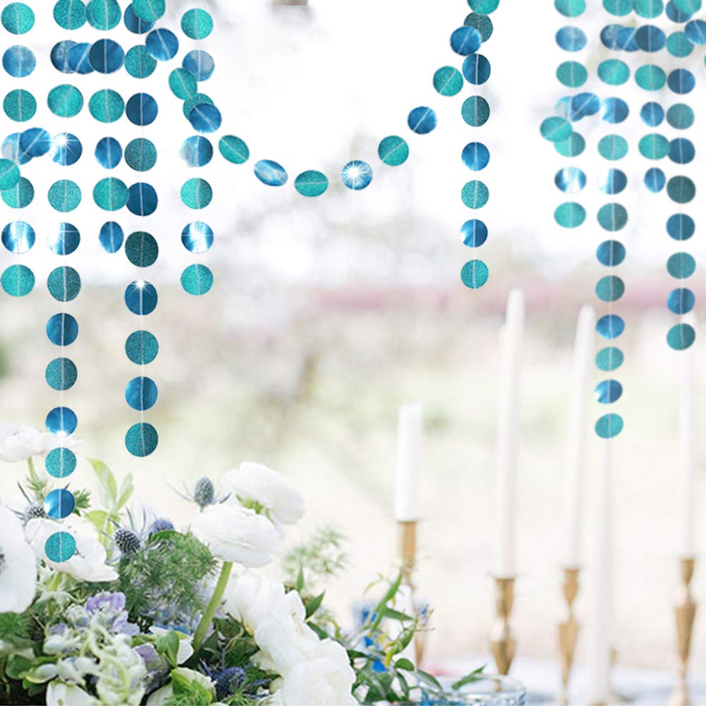 Cheerland Glitter Teal Blue Star Garland Blue Party Decorations Hanging Dot Banner Streamer Backdrop Decor Wedding Birthday Bday