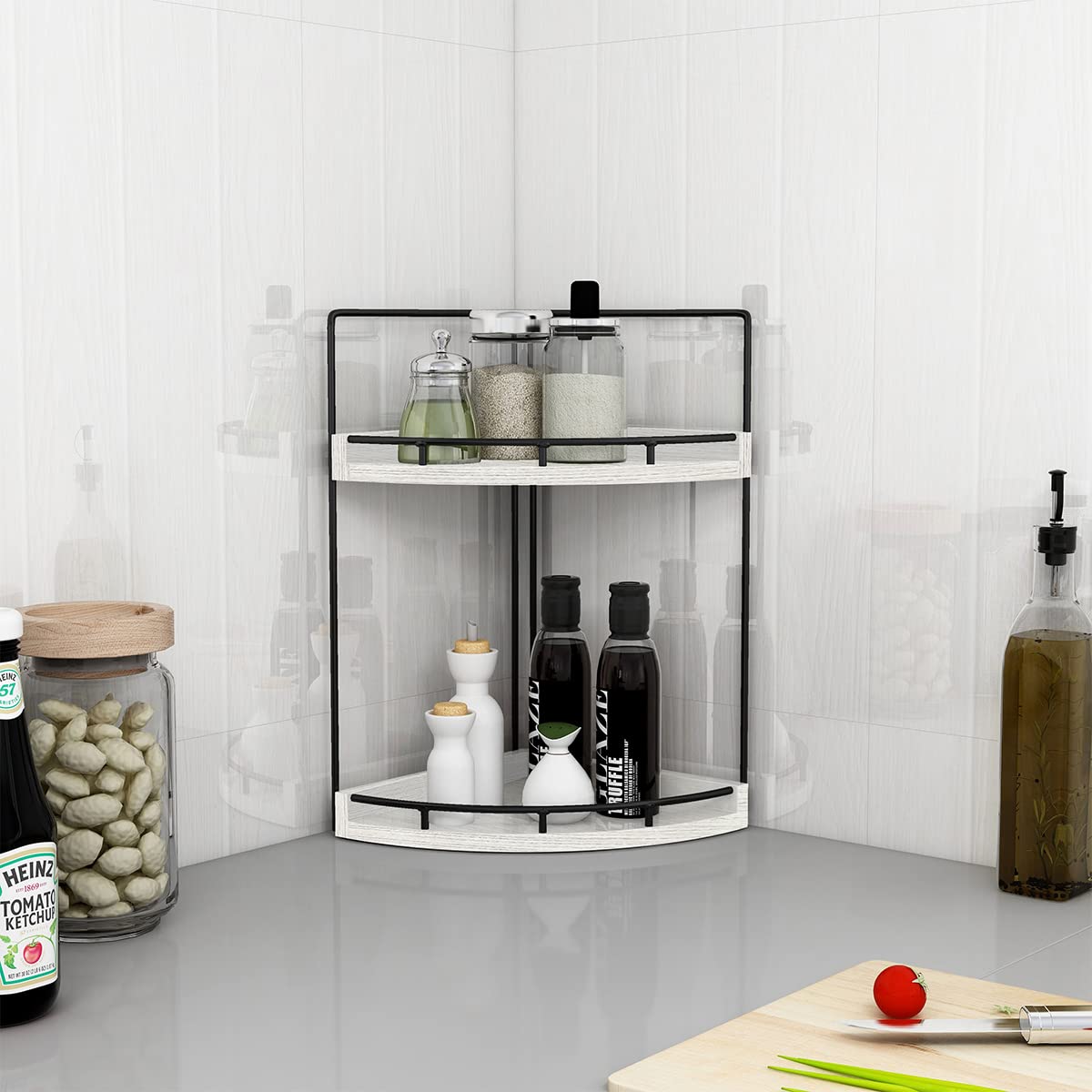 Dorhors 2-Tier Rustic White Corner Bathroom Shelf