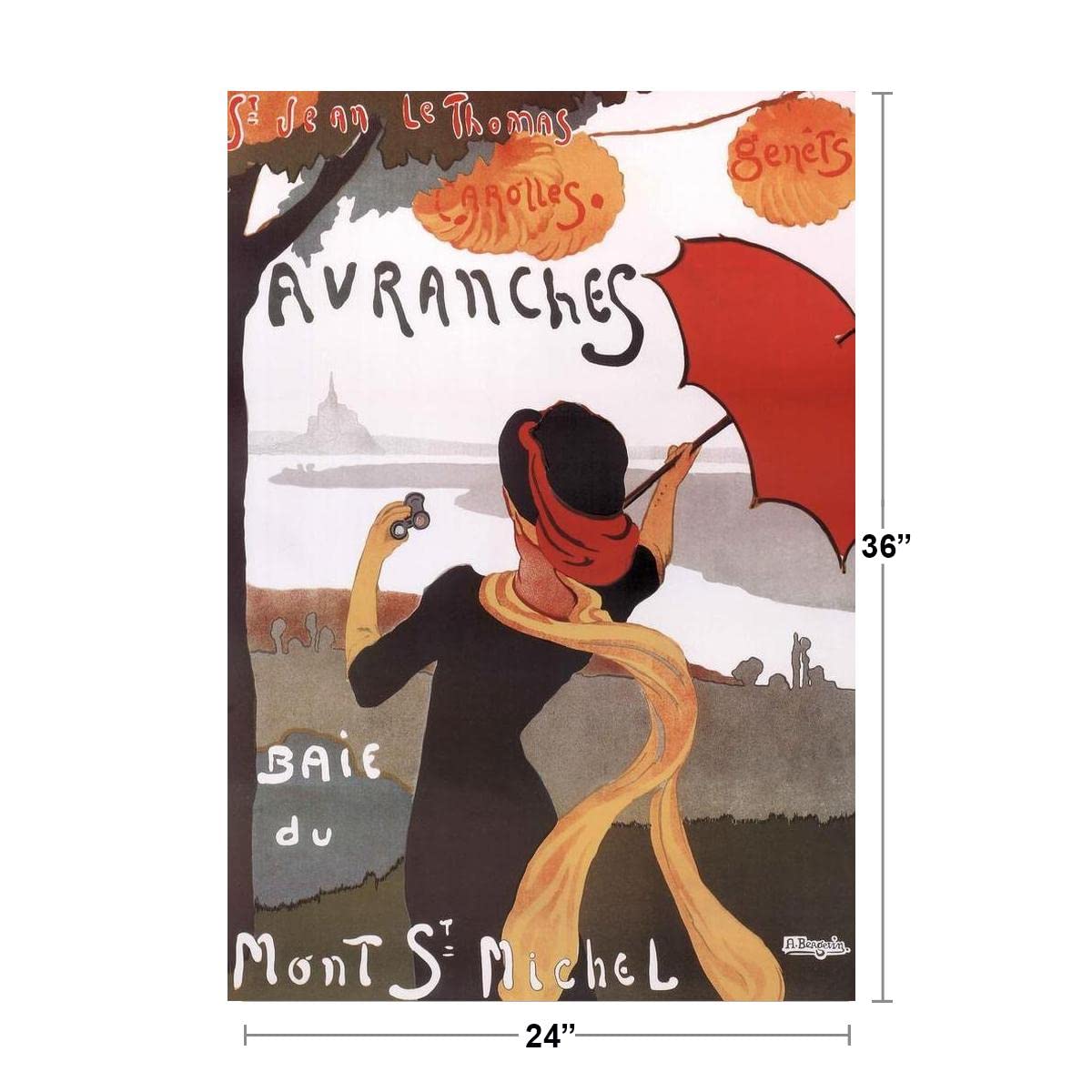 Albert Bergevin Avranches Baie Du Mont St Michel 1910 Vintage Ad French Travel Advertisement Woman With Umbrella Cool Wall Art P