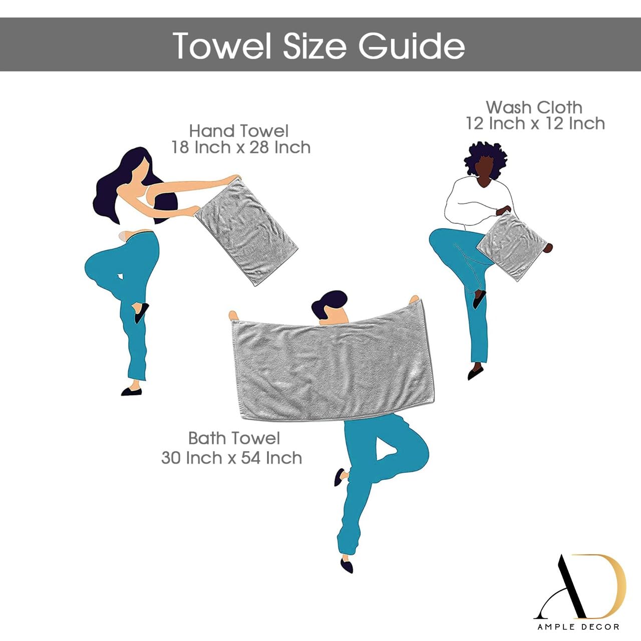 Ample Decor 100% Cotton 6 Piece Bathroom Towels Set  2 Bath Towels  2 Hand Towels  2 Washcloths  Quick Drying - Christmas Red Towel Sets
