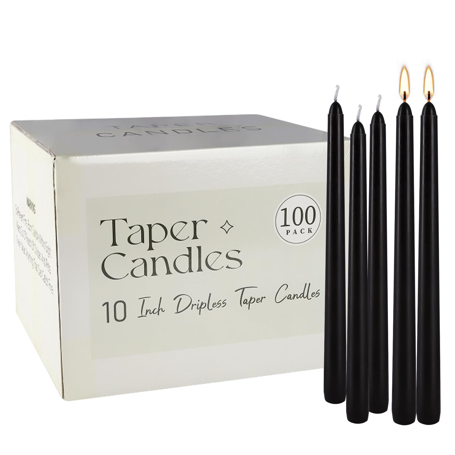 Halloween 100 Pcs Black Taper Candles 10 Inch (H) Dripless Tapered Candles Smokeless Long Candles Tall Unscented Dinner Candle f