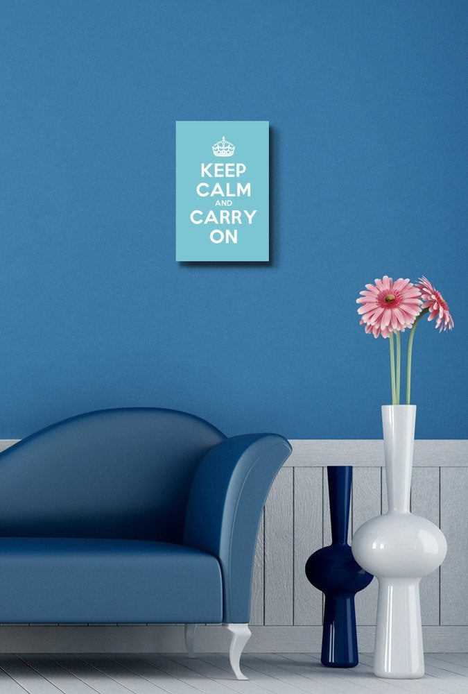 Canvas Wall Art Gallery Wrap Canvas Prints - Keep Calm And Carry On | Stretched Teal Canvas Home Art Ready To Hang - 12'' X 18''