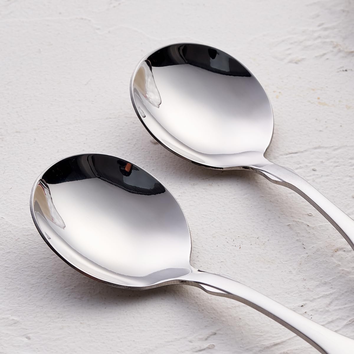 Fullyware Soup Spoons, Stainless Steel 6.1    Heavy Duty Round Spoons, Dinner Spoon Table Spoon Silverware, Metal Spoon Cutlery