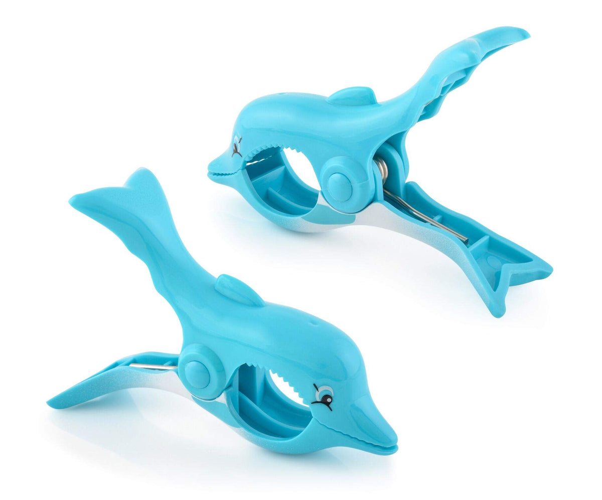 O2Cool Bocaclips - Beach Towel Clips For Beach Chairs, Patio And Pool Accessories - (Dolphin) 2 Count