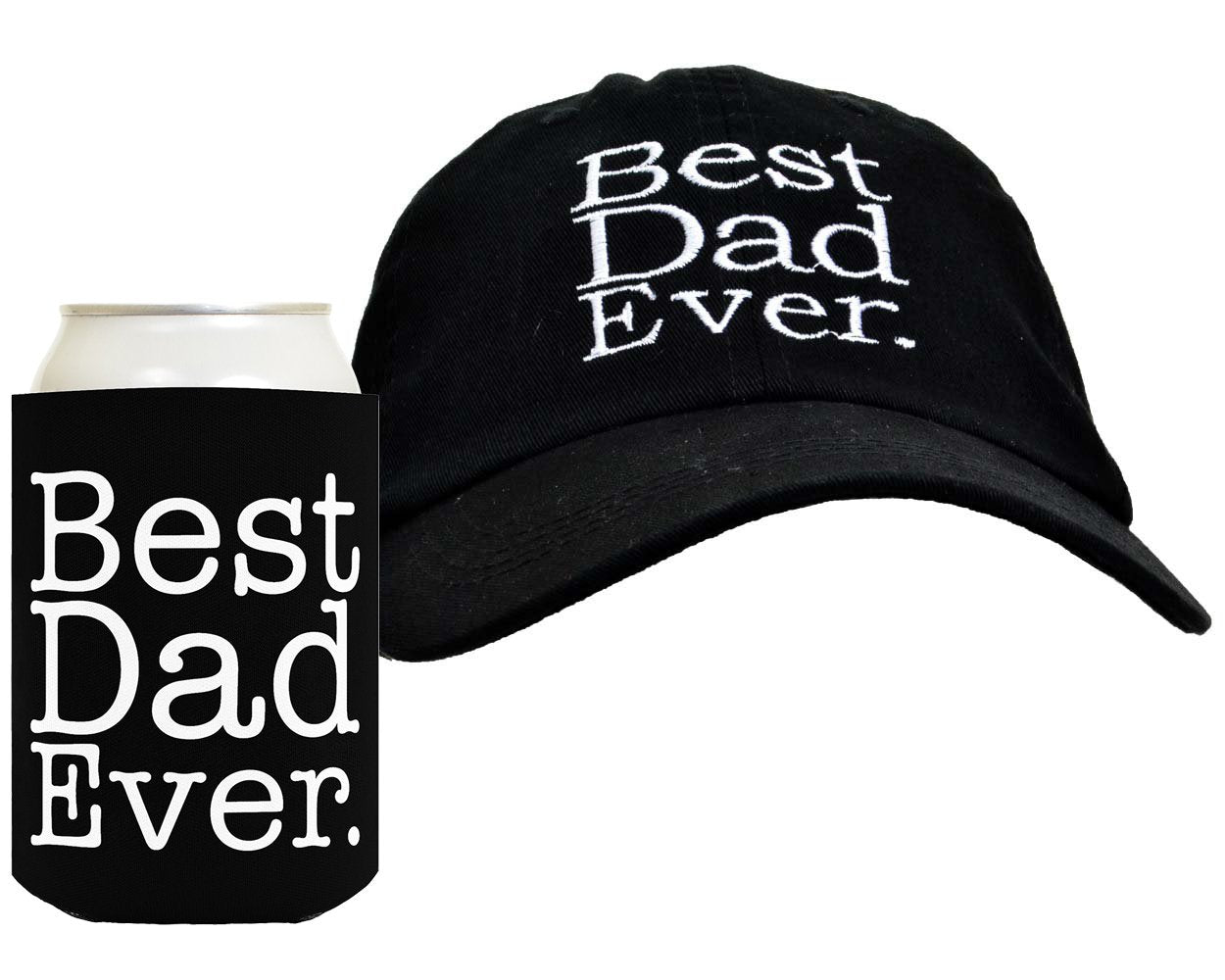 Best Dad Ever 2-Piece Hat Cap And Coolie Gift Set Bundle Black
