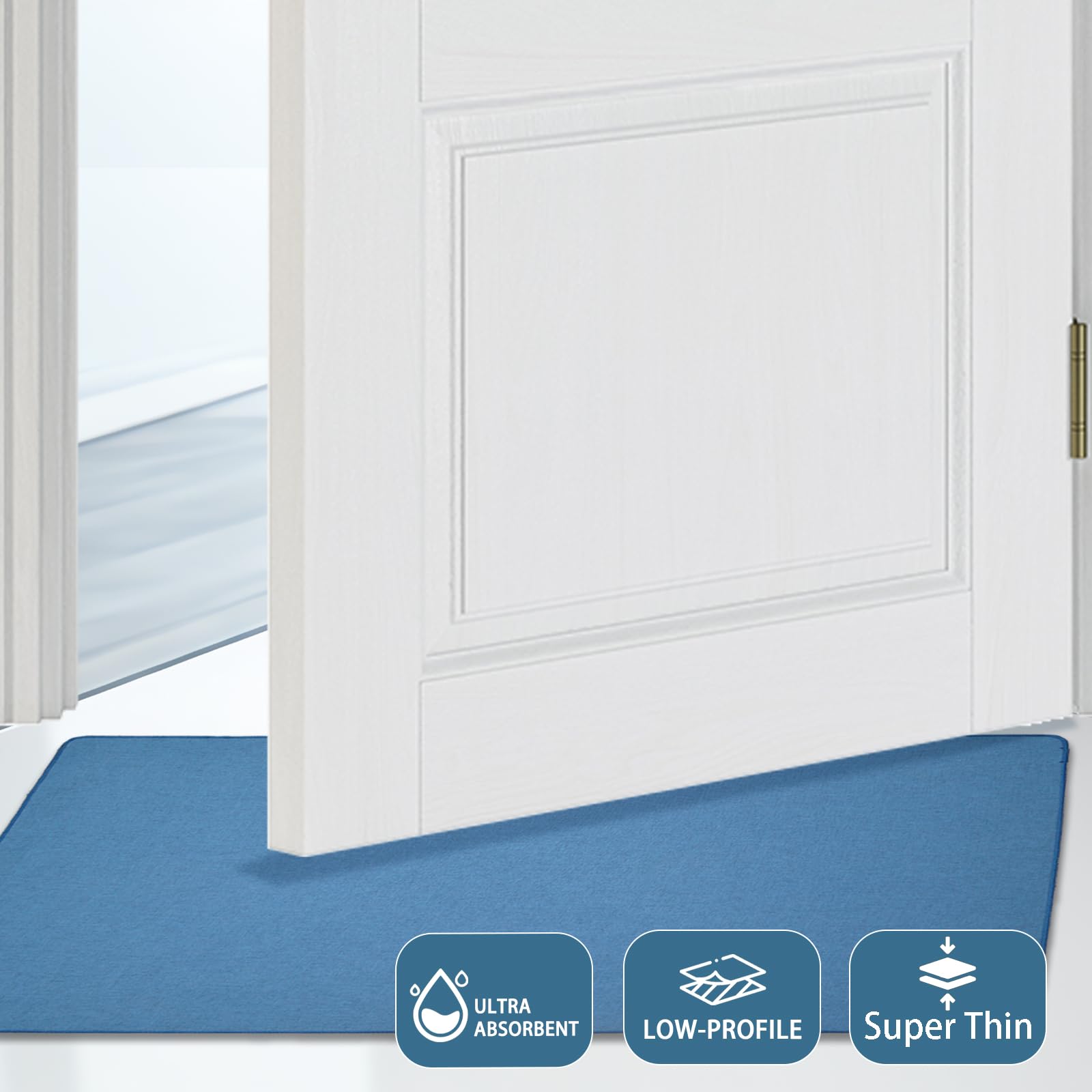 Yancorp 3'X5'Ultra Thin Door Mat Indoor For Inside Entry Way Very Thin Floor Mats Fit Under Door Ultra Thin Blue Bath Mat Super