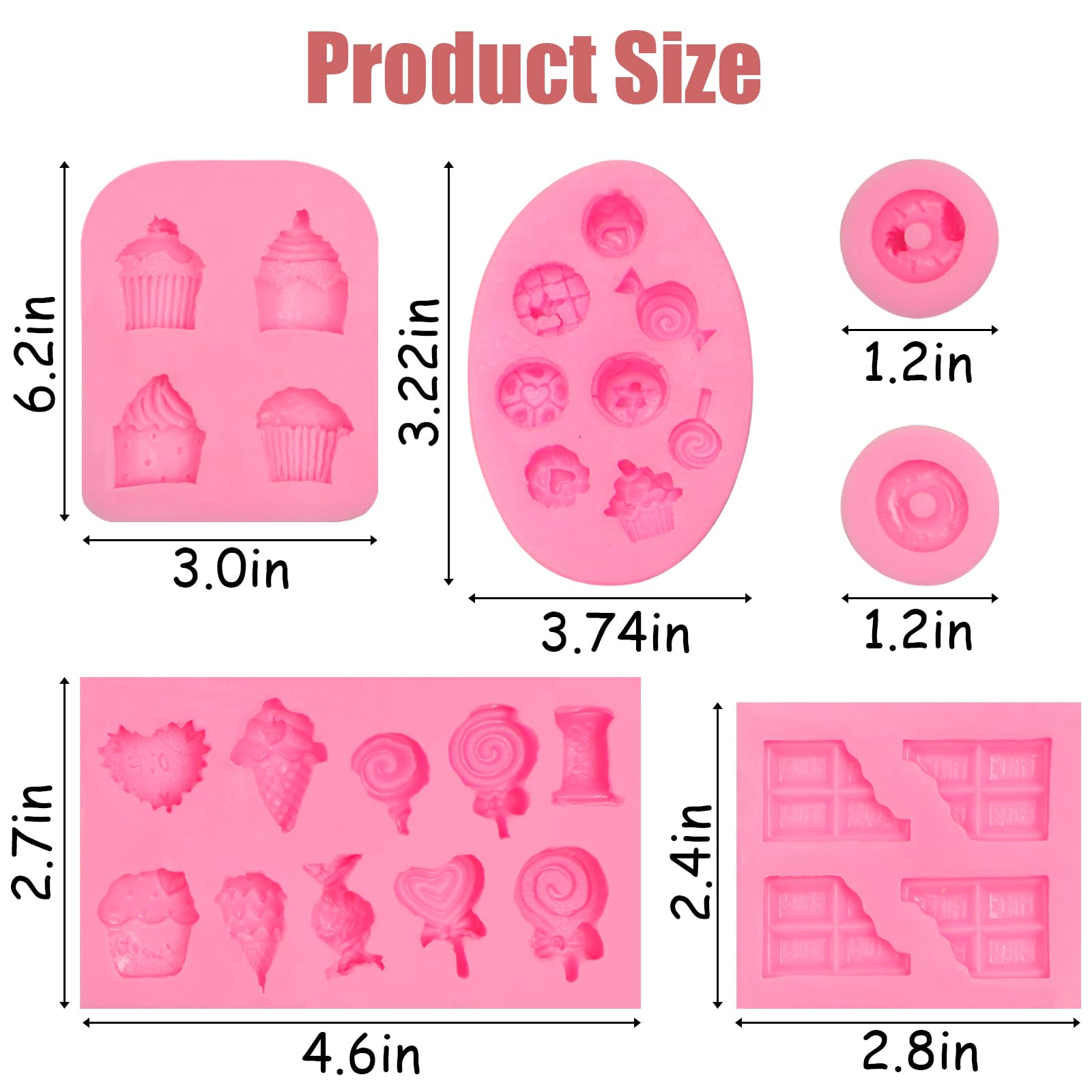 Ice Cream Cones Silicone Molds 6 Pcs, Lollipop Chocolate Fondant Mold For Polymer Clay Crafts Candy Cupcake Topper, Candles Cake