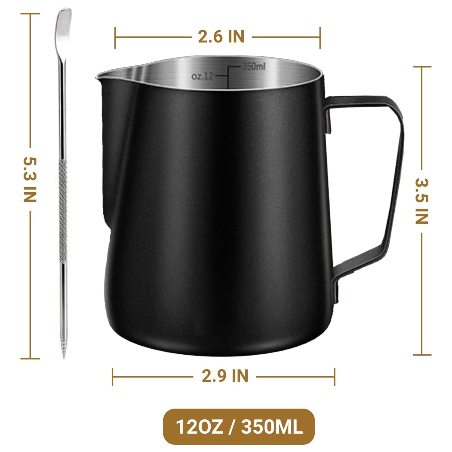 Milk Frothing Pitcher - 350Ml/600Ml Milk Frother Cup Stainless Steel Jug Steaming Pitcher, (12Oz/20Oz/) Milk Coffee Cappuccino L