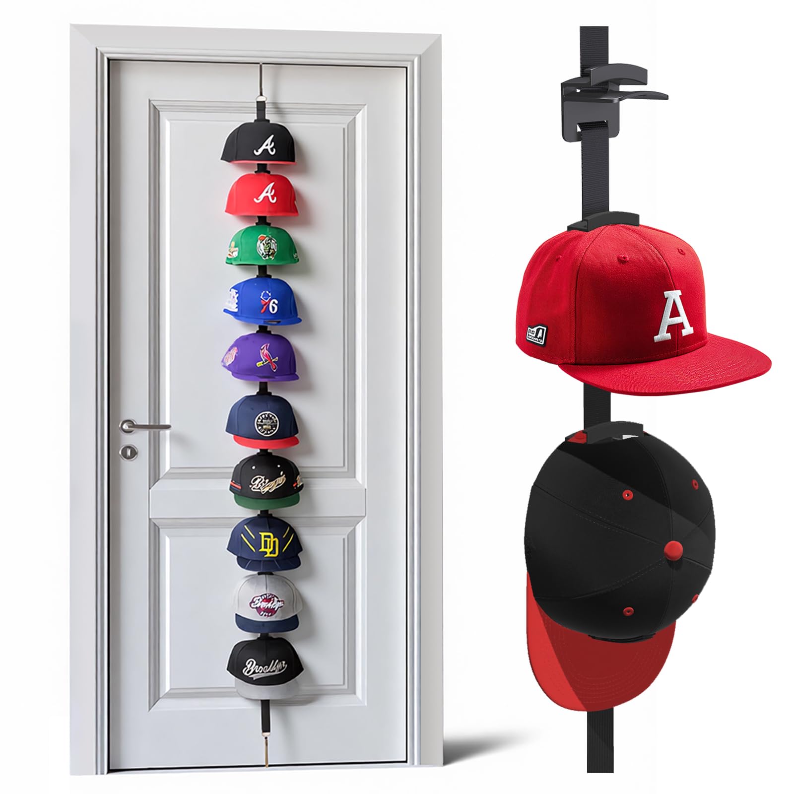 Aoodaily Hat Rack for Door - Two-Way Hanging Caps with Display Hooks and Hanger, Hat Organizer for Baseball Caps, Over the Door 