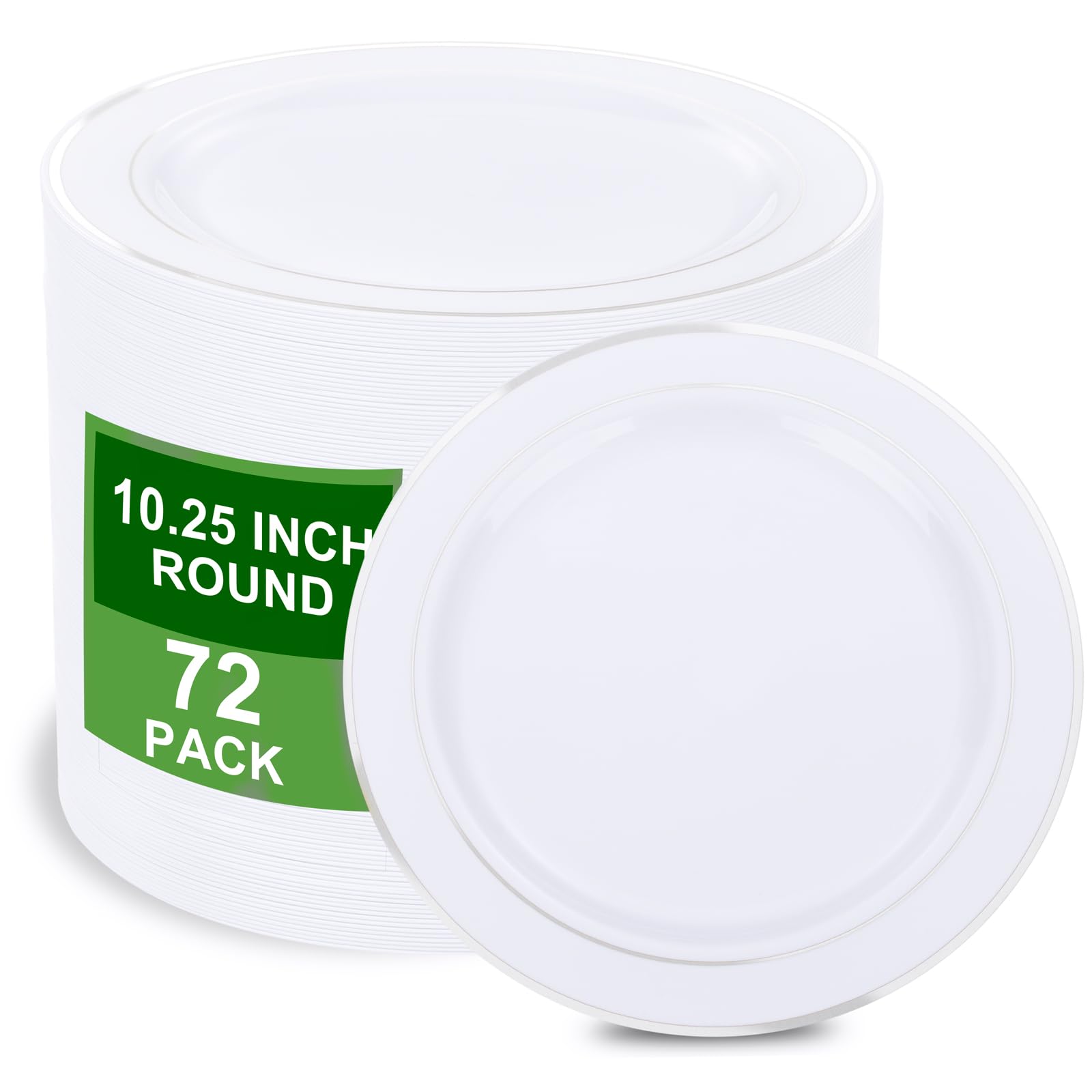 Wellife Silver Plastic Dinner Plates 72 Pieces, 10.25'' Silver Disposable Plates, Premium Hard Plastic Lunch Plates, Ideal For W