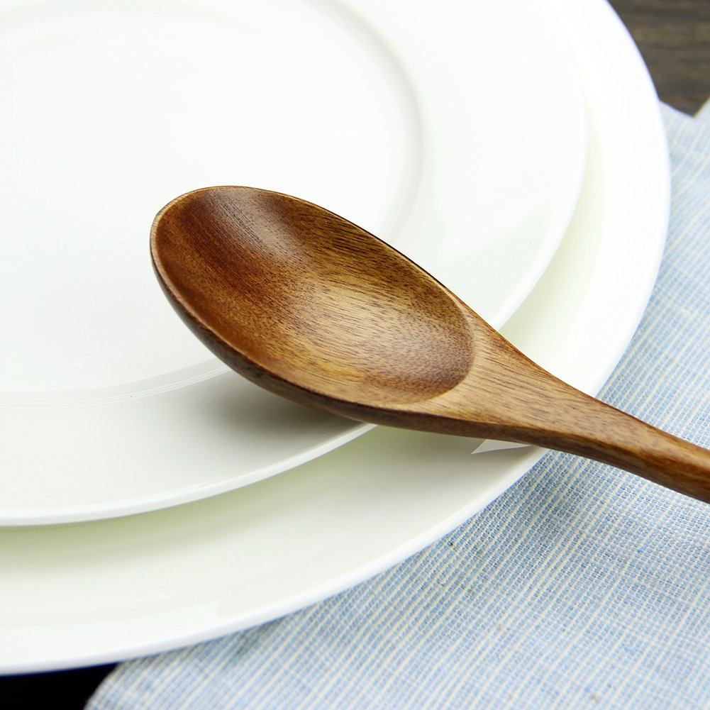 Aoosy Spoons, Wooden Spoons For Eating, 6 Pieces Japanese Natural Plant Ellipse Wooden Ladle Spoon Set For Cooking Mixing Stirri