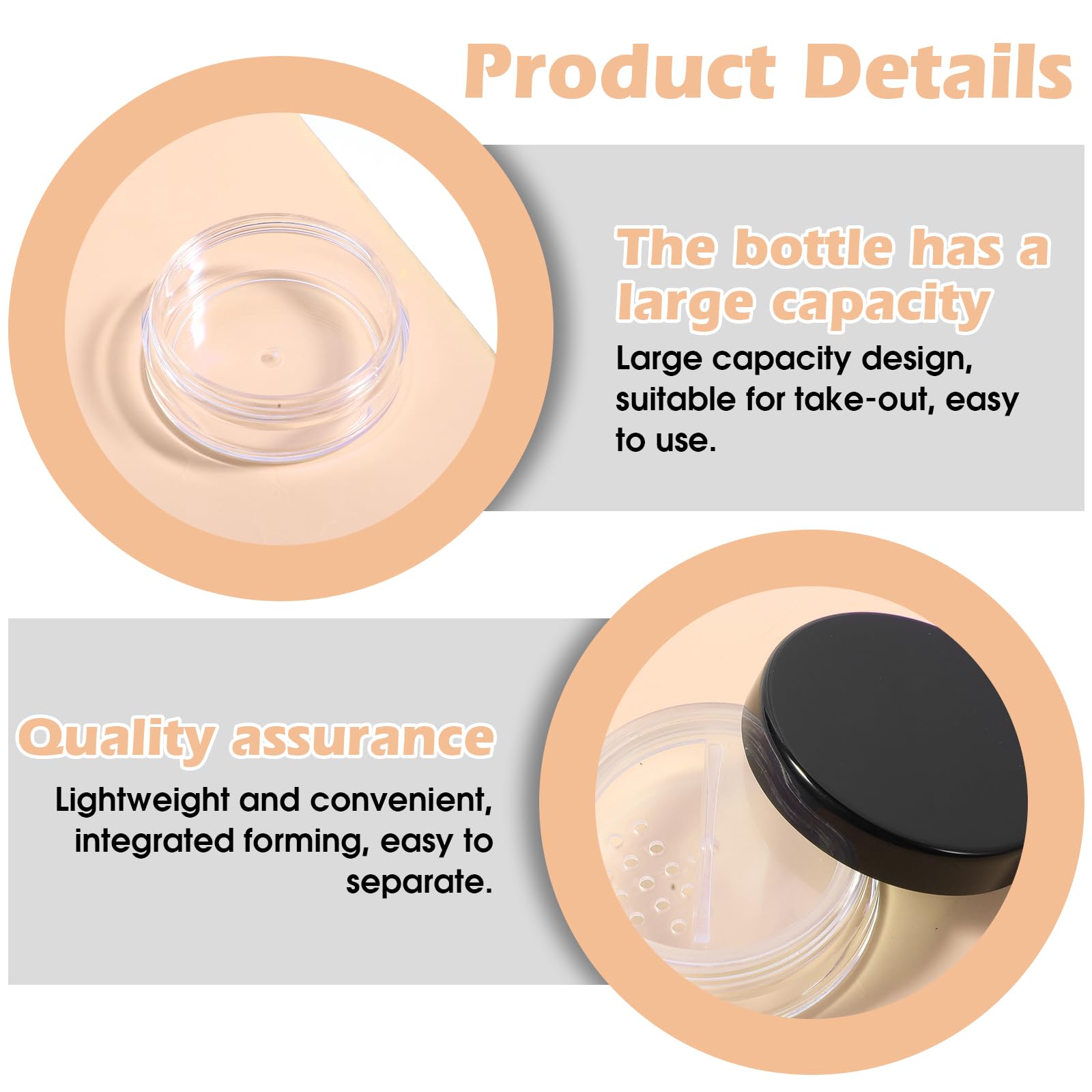 Josojoou 6pcs Refillable Makeup Powder Containers, 10ml Plastic, Leakproof Black Screw Lid, Compact Travel Case, Model 670410_1_OSgsJwD6