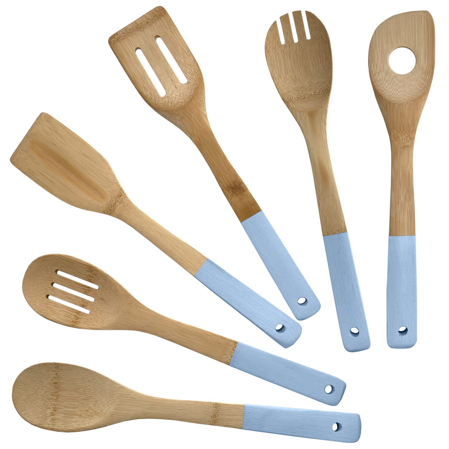Edge Bamboo Wooden Utensils 6 Piece Set For Cooking Slotted Spoon, Turner, Fork, High Heat For Non Stick Pots And Pans, Charcoal