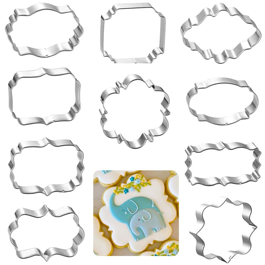 Kanehosi Frame Cookie Cutters 10Pcs Stainless Steel Plaque Cookie Cutter Difference Shapes, Diy Fondant Cutters Tiles Metal Panc