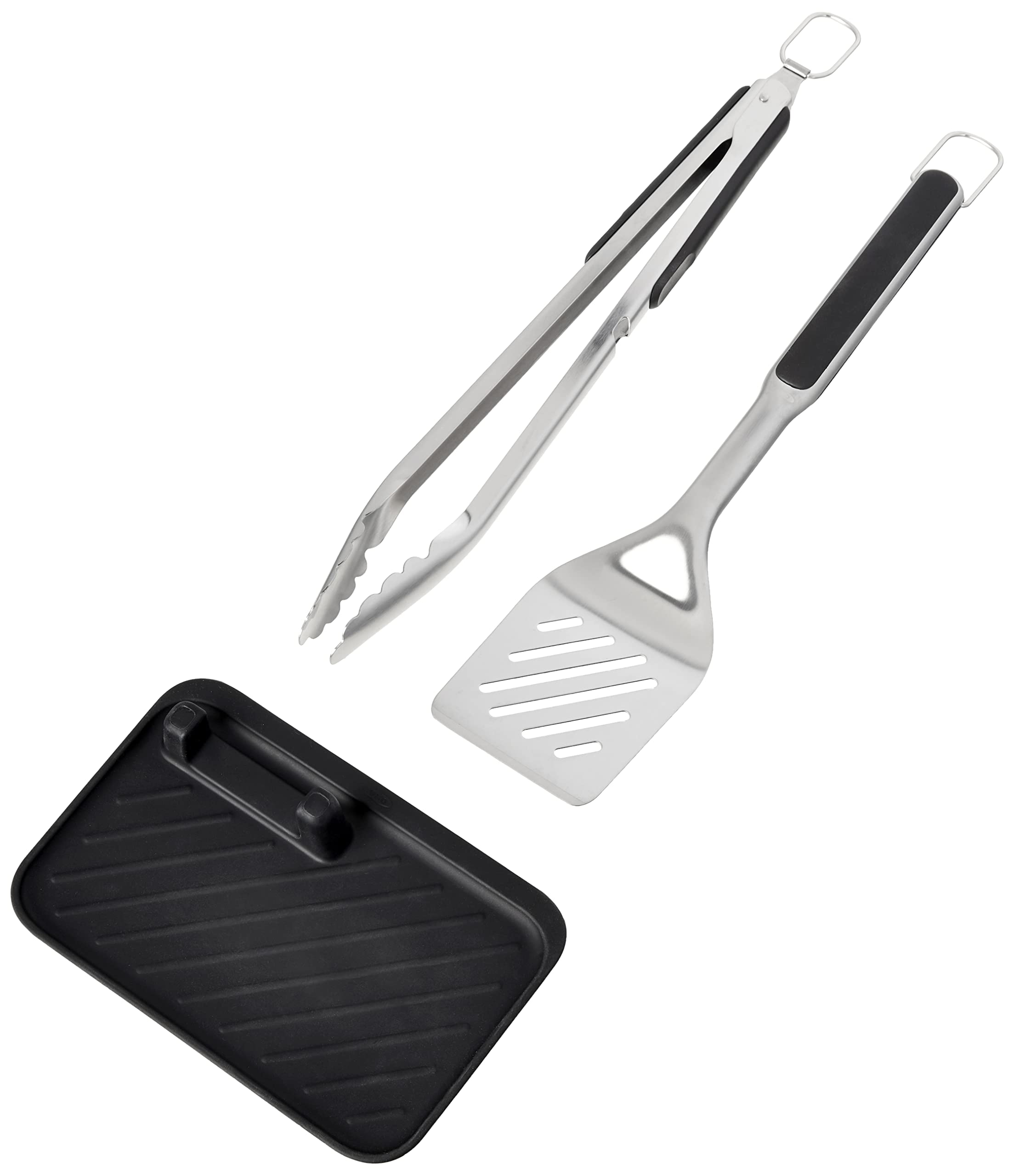 Oxo Good Grips Grilling, 3Pc Set - Tongs, Turner And Tool Rest, Black