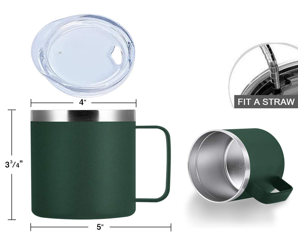 Spotondeals 16 Oz Coffee Travel Mug Cup Stainless Steel Insulated Tumbler Handle Splash Proof Lid Straw Opening Double Wall Vacu